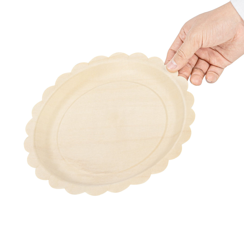 Taipei Round Natural Poplar Plate - with Scalloped Edge - 9 1/4'' x 9 1/4'' - 50 count box