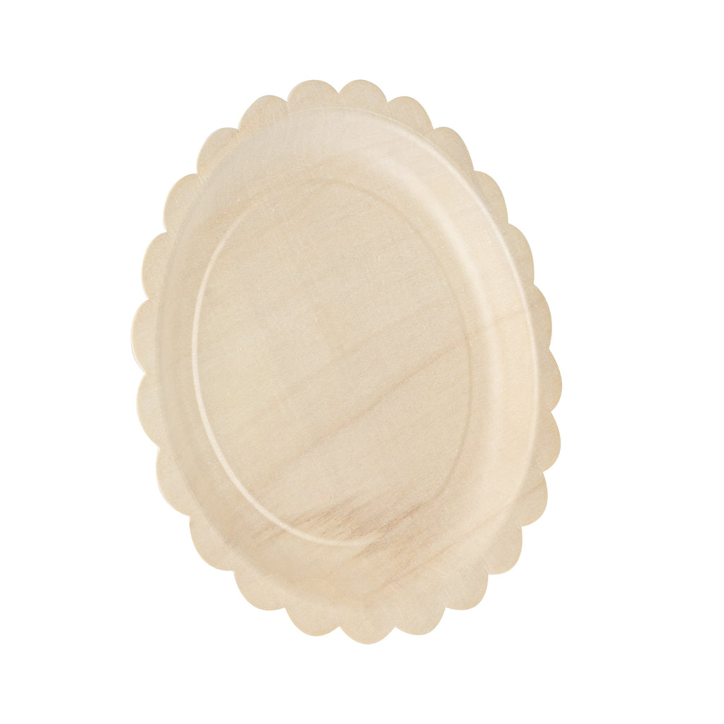 Taipei Round Natural Poplar Plate - with Scalloped Edge - 9 1/4'' x 9 1/4'' - 50 count box
