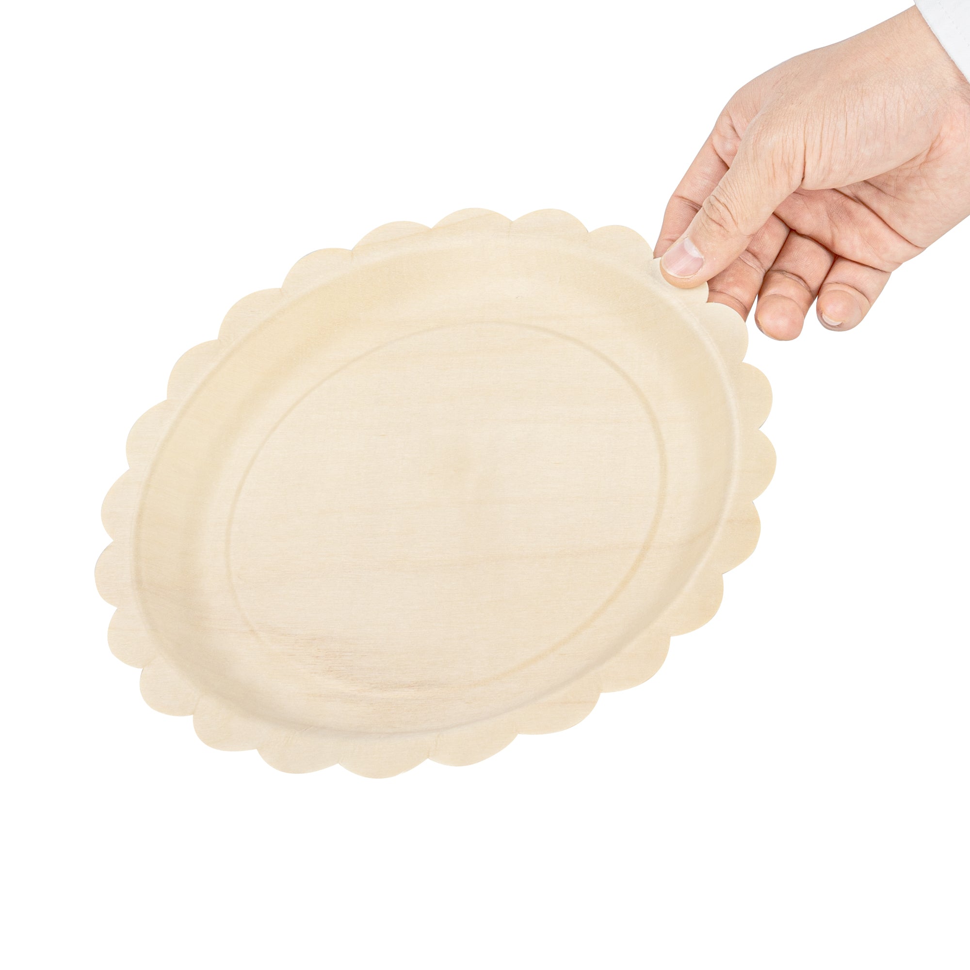 Taipei Round Natural Poplar Plate - with Scalloped Edge - 9 1/4'' x 9 1/4'' - 200 count box
