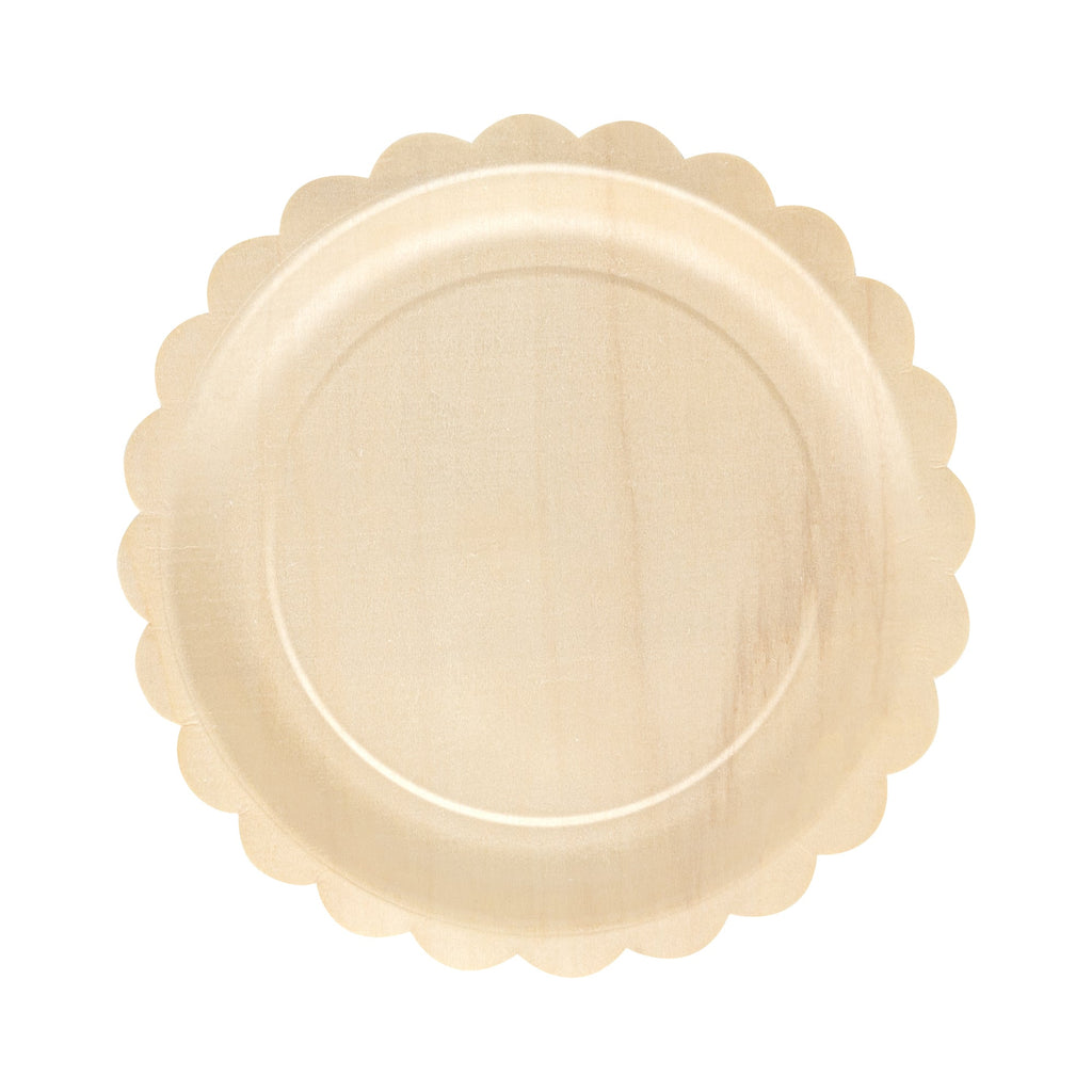 Taipei Round Natural Poplar Plate - with Scalloped Edge - 9 1/4'' x 9 1/4'' - 200 count box