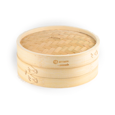 Motomori Round Natural Bamboo Steamer - 10'' x 10'' x 4'' - 1 count box