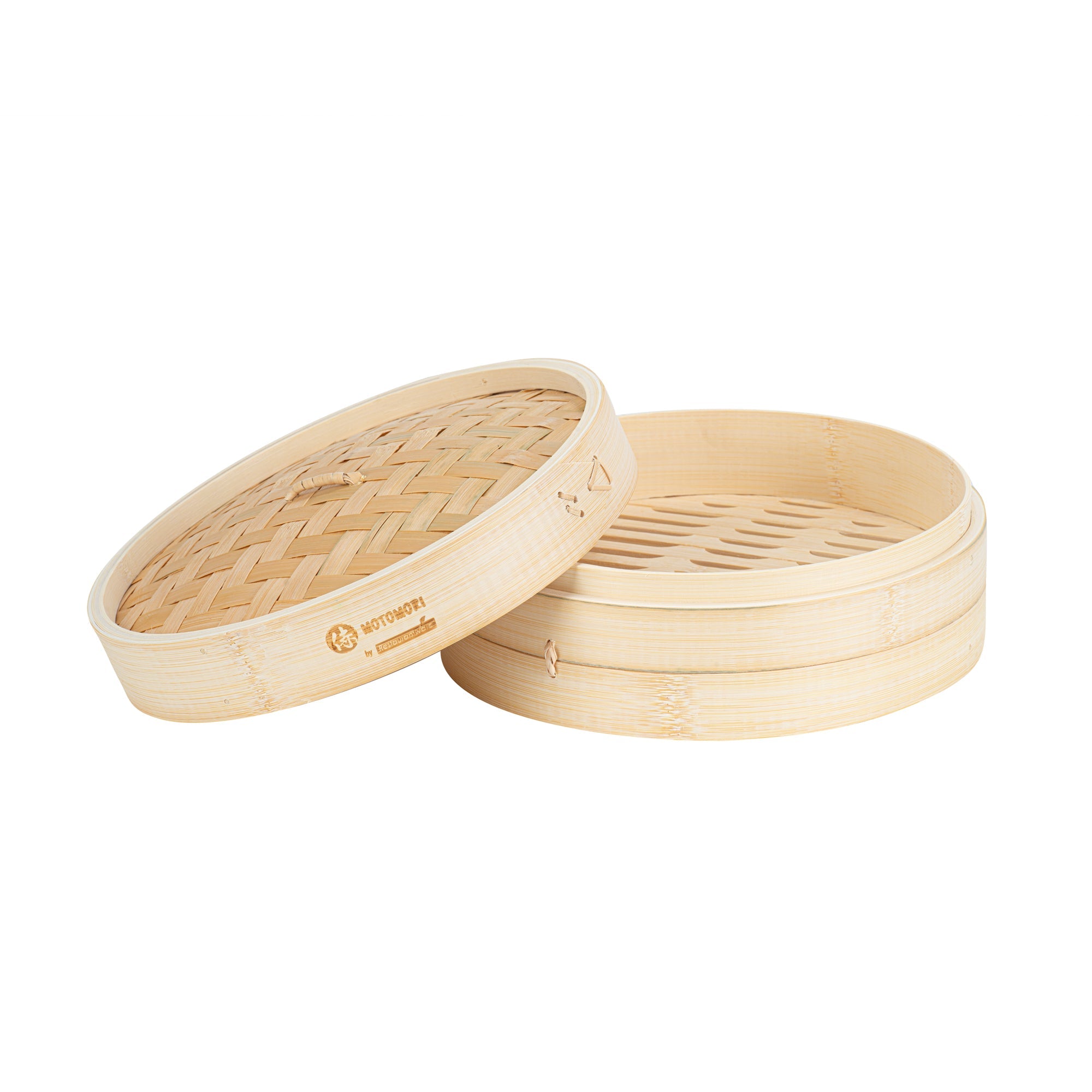 Motomori Round Natural Bamboo Steamer - 10'' x 10'' x 4'' - 1 count box