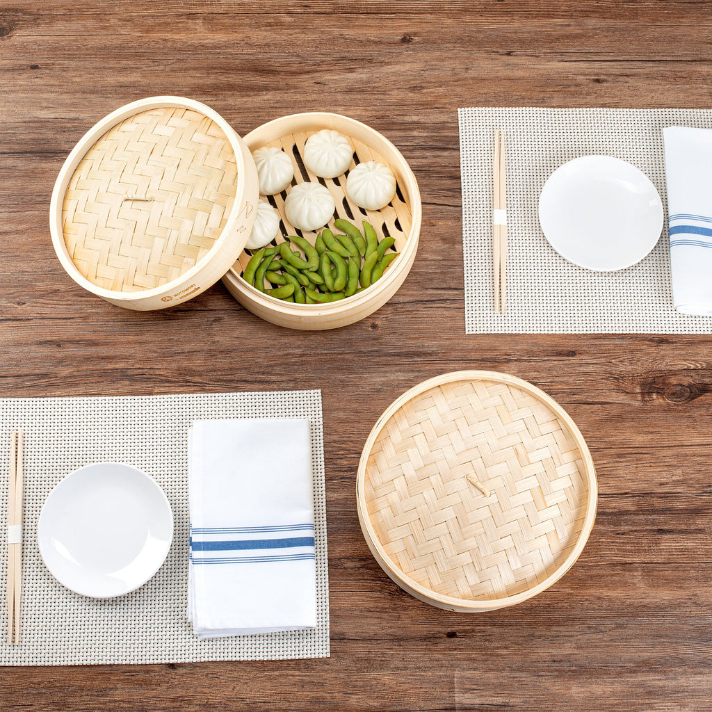 Motomori Round Natural Bamboo Steamer - 10'' x 10'' x 4'' - 1 count box