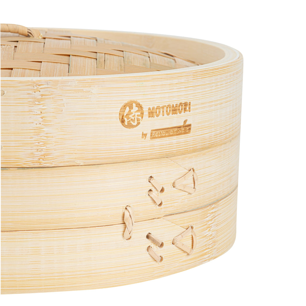 Motomori Round Natural Bamboo Steamer - 10'' x 10'' x 4'' - 10 count box
