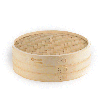 Motomori Round Natural Bamboo Steamer - 12'' x 12'' x 4'' - 1 count box