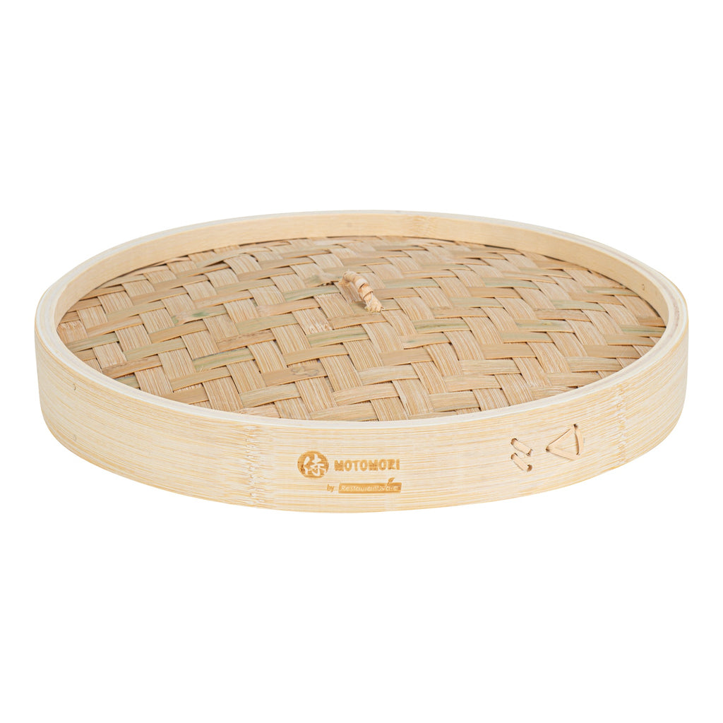 Motomori Round Natural Bamboo Steamer - 12'' x 12'' x 4'' - 1 count box