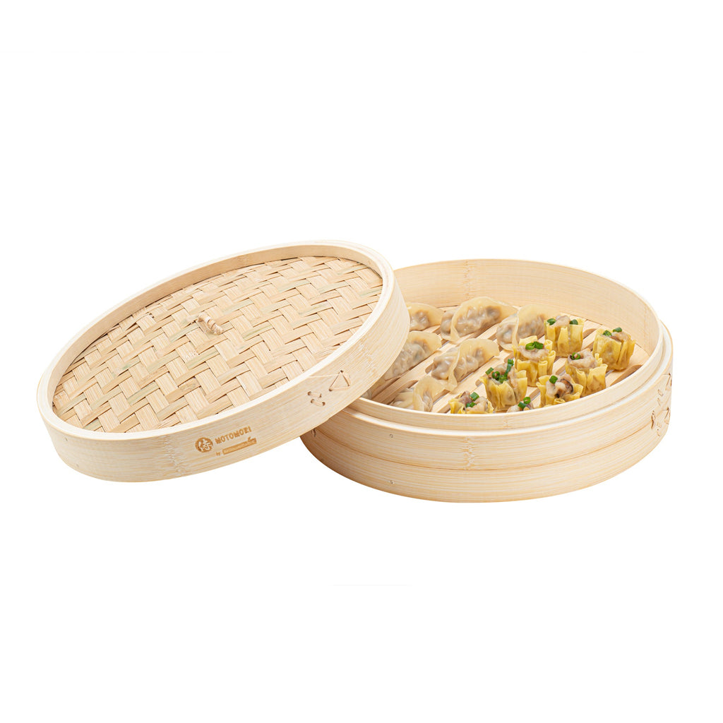 Motomori Round Natural Bamboo Steamer - 12'' x 12'' x 4'' - 10 count box