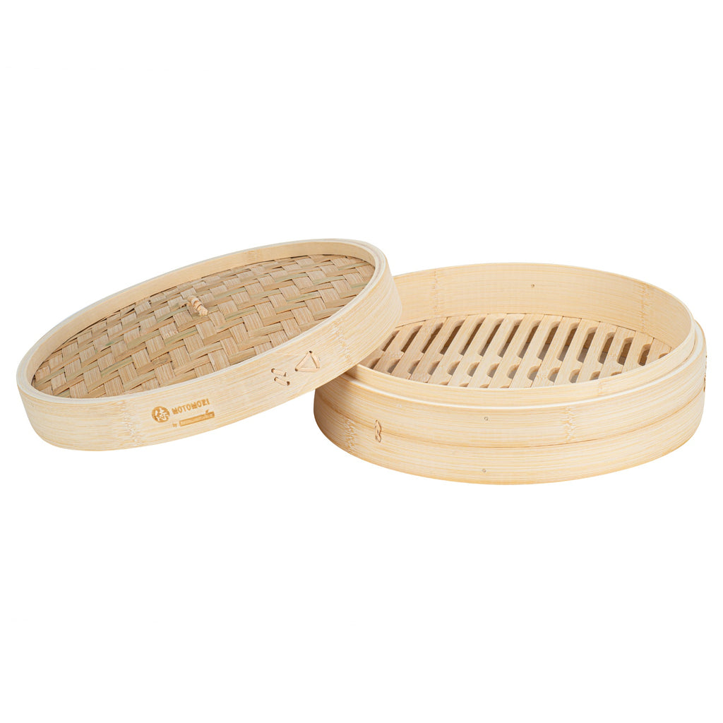 Motomori Round Natural Bamboo Steamer - 12'' x 12'' x 4'' - 10 count box