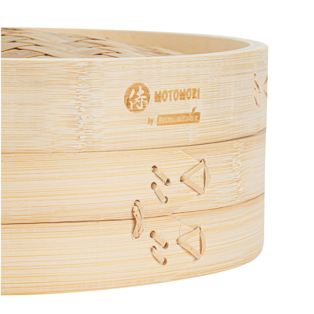 Motomori Round Natural Bamboo Steamer - 12'' x 12'' x 4'' - 10 count box