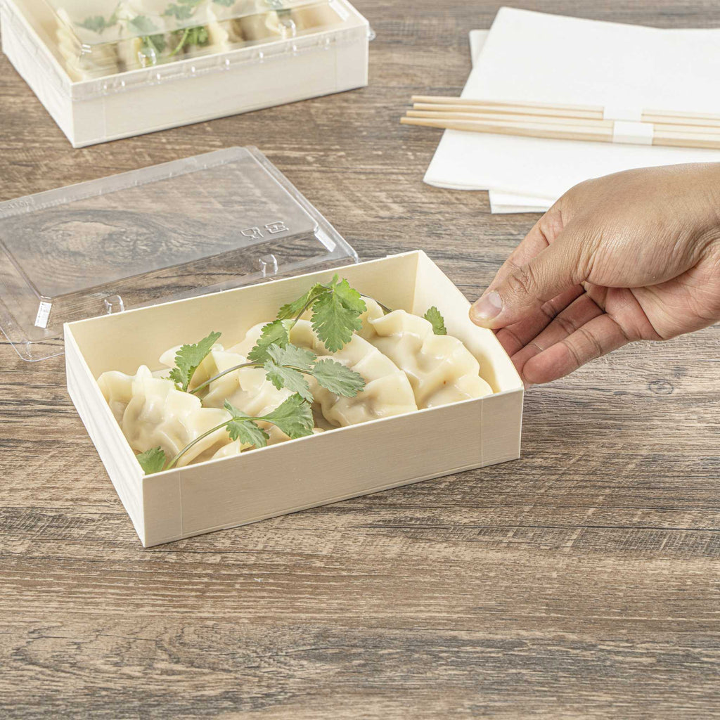 Taipei 25 oz Rectangle Natural Poplar Bento Box - 7" x 4 1/2" x 1 1/2" - 10 count box