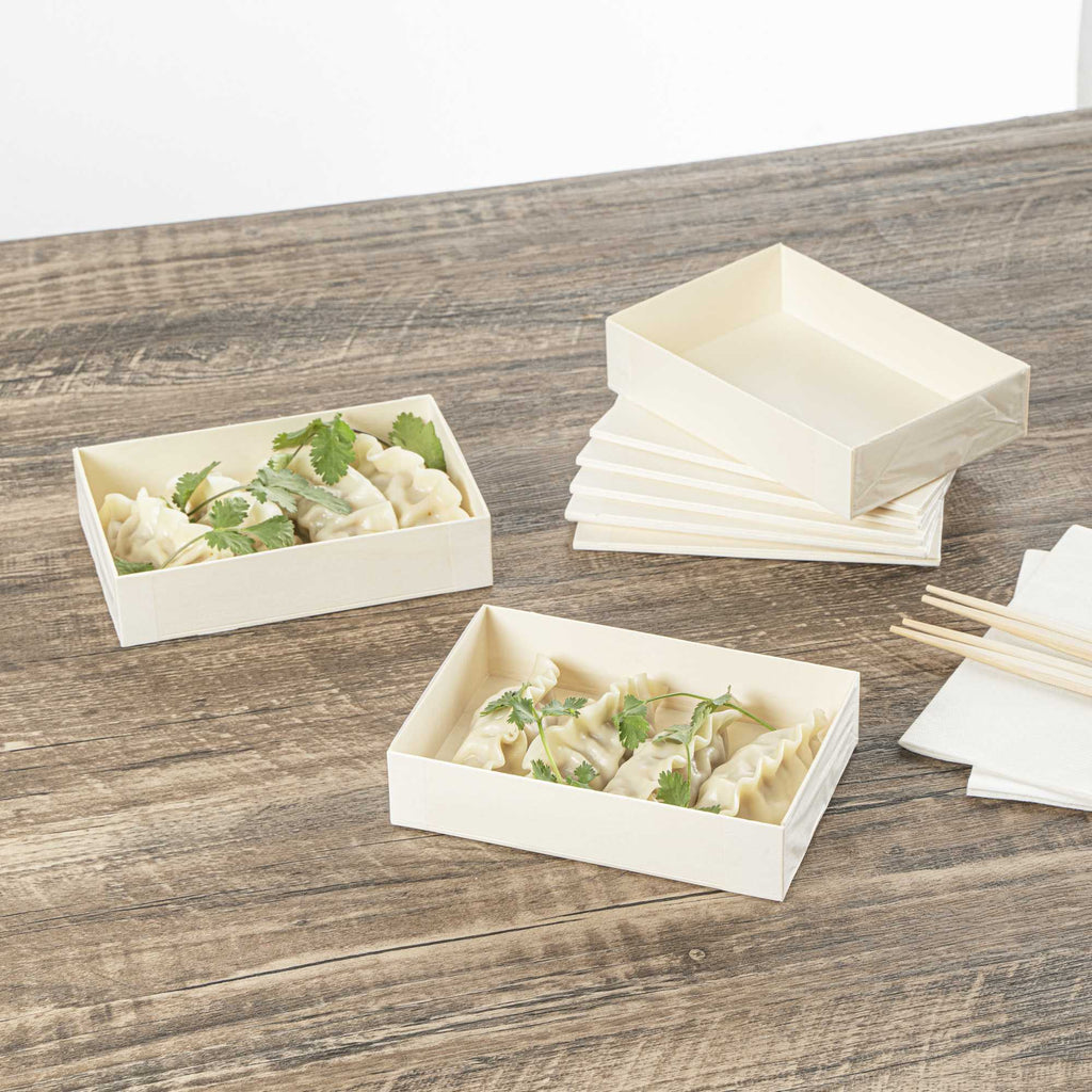 Taipei 25 oz Rectangle Natural Poplar Bento Box - 7" x 4 1/2" x 1 1/2" - 10 count box