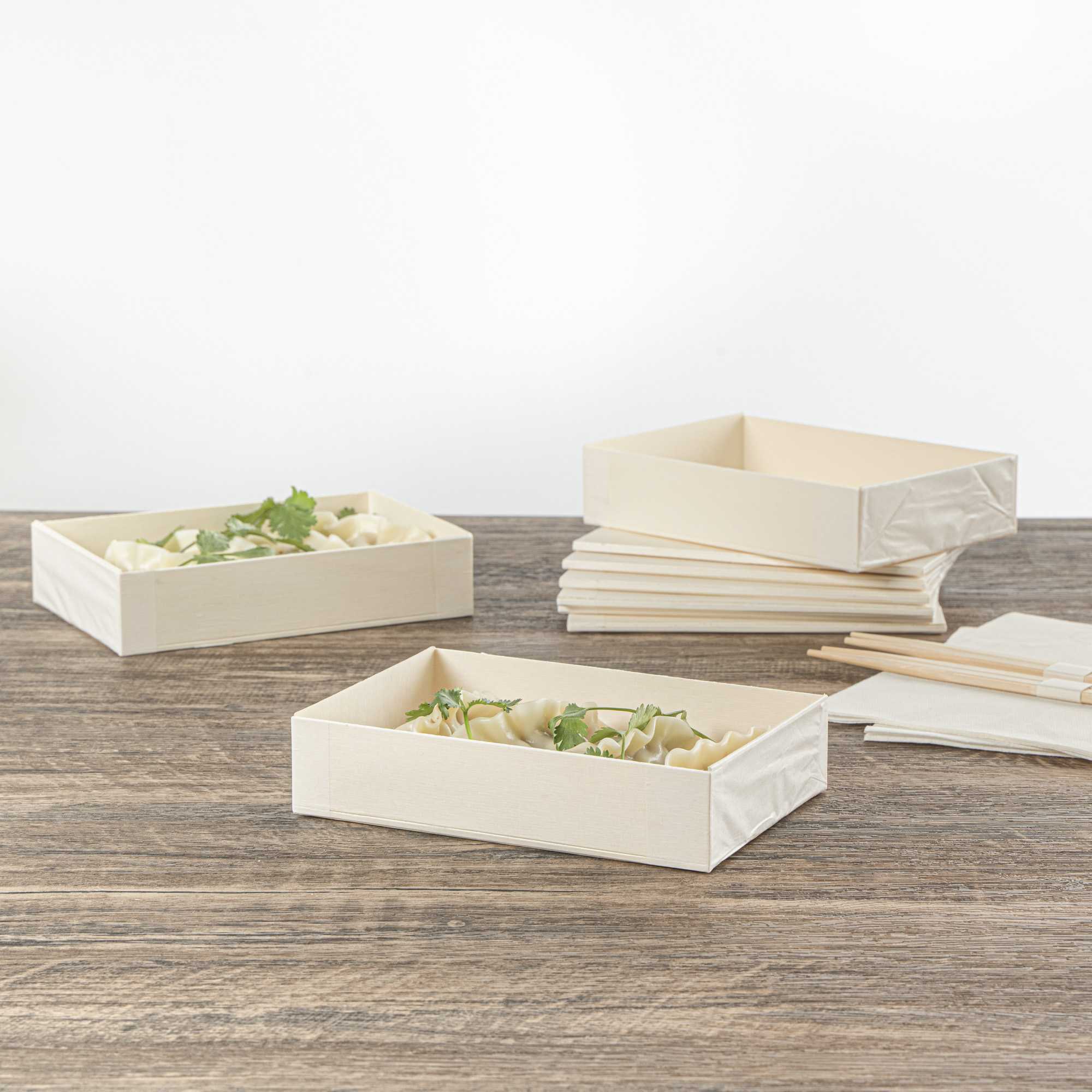 Taipei 25 oz Rectangle Natural Poplar Bento Box - 7" x 4 1/2" x 1 1/2" - 10 count box