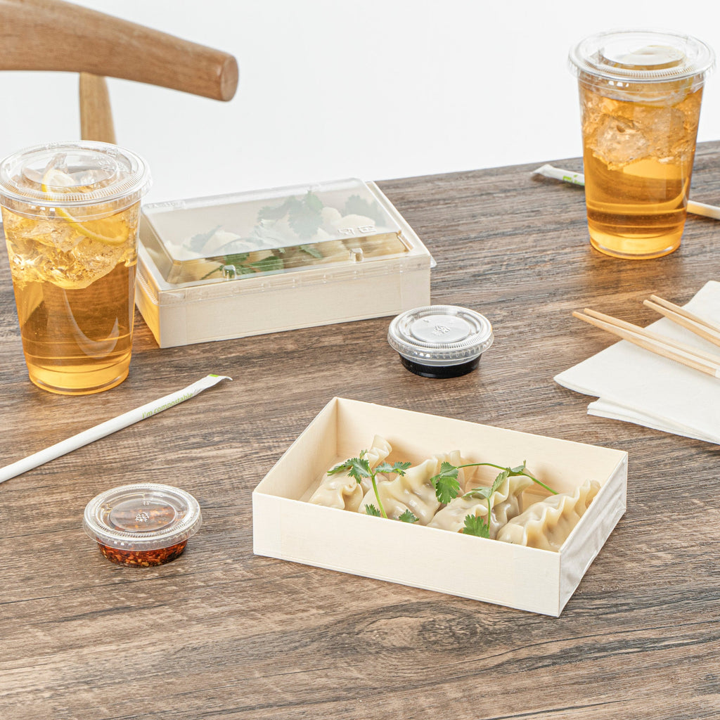Taipei 25 oz Rectangle Natural Poplar Bento Box - 7" x 4 1/2" x 1 1/2" - 100 count box