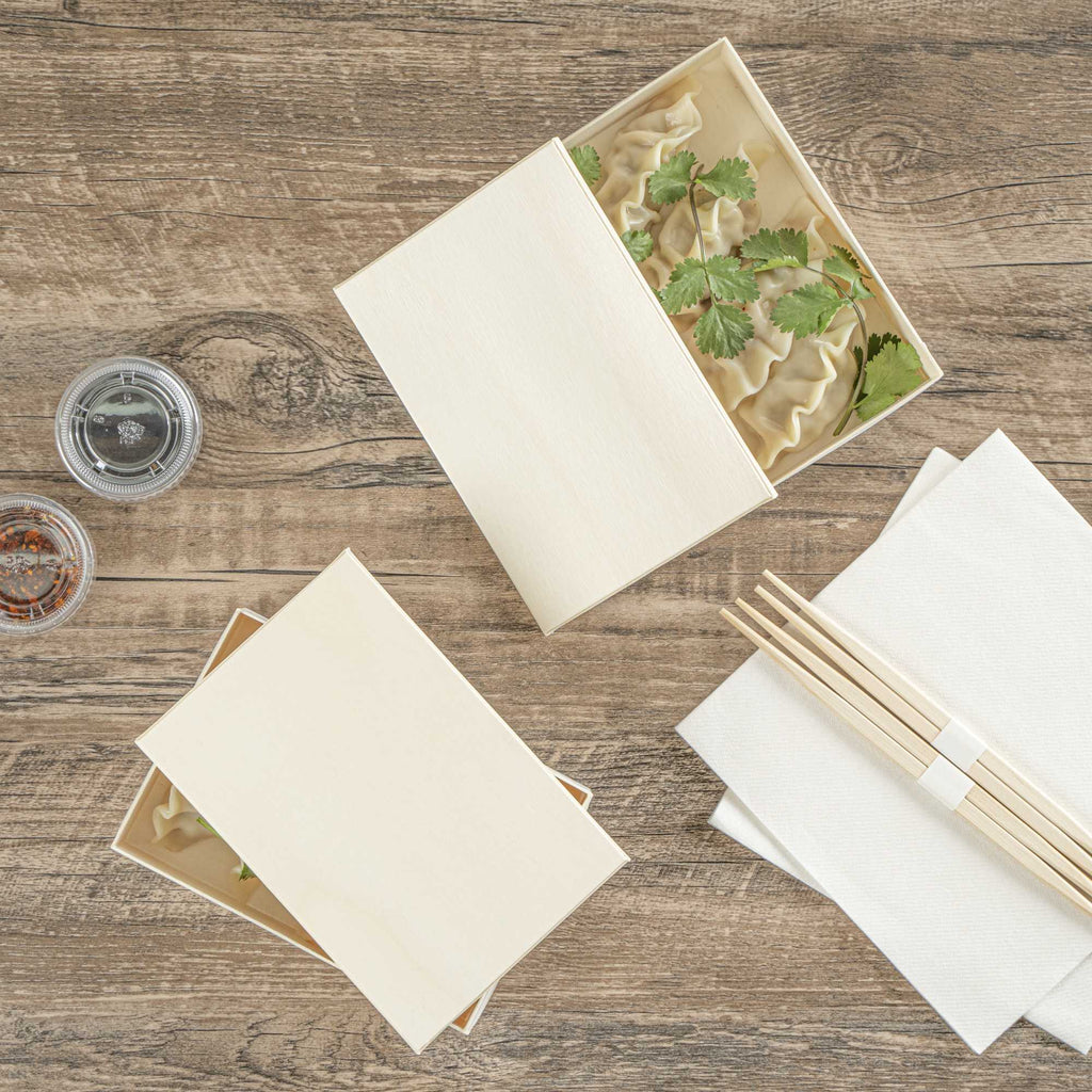 Taipei Rectangle Natural Poplar Lid - Fits 25 oz Bento Box - 10 count box