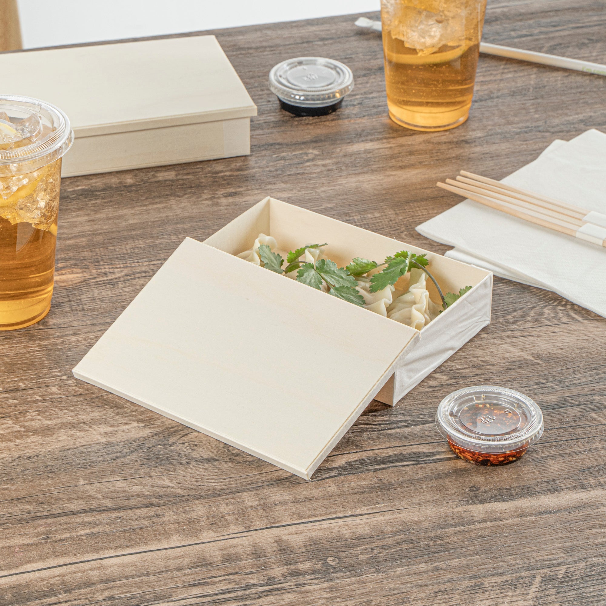 Taipei Rectangle Natural Poplar Lid - Fits 25 oz Bento Box - 100 count box