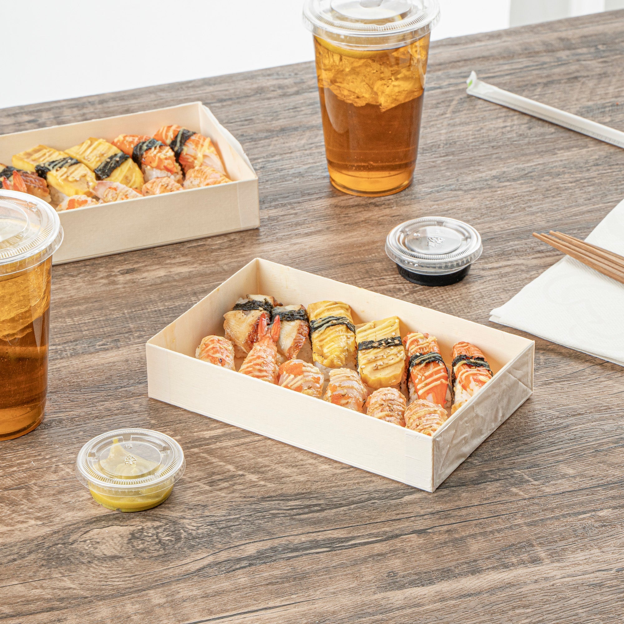 Taipei 31 oz Rectangle Natural Poplar Bento Box - 8" x 4 3/4" x 1 1/2" - 100 count box