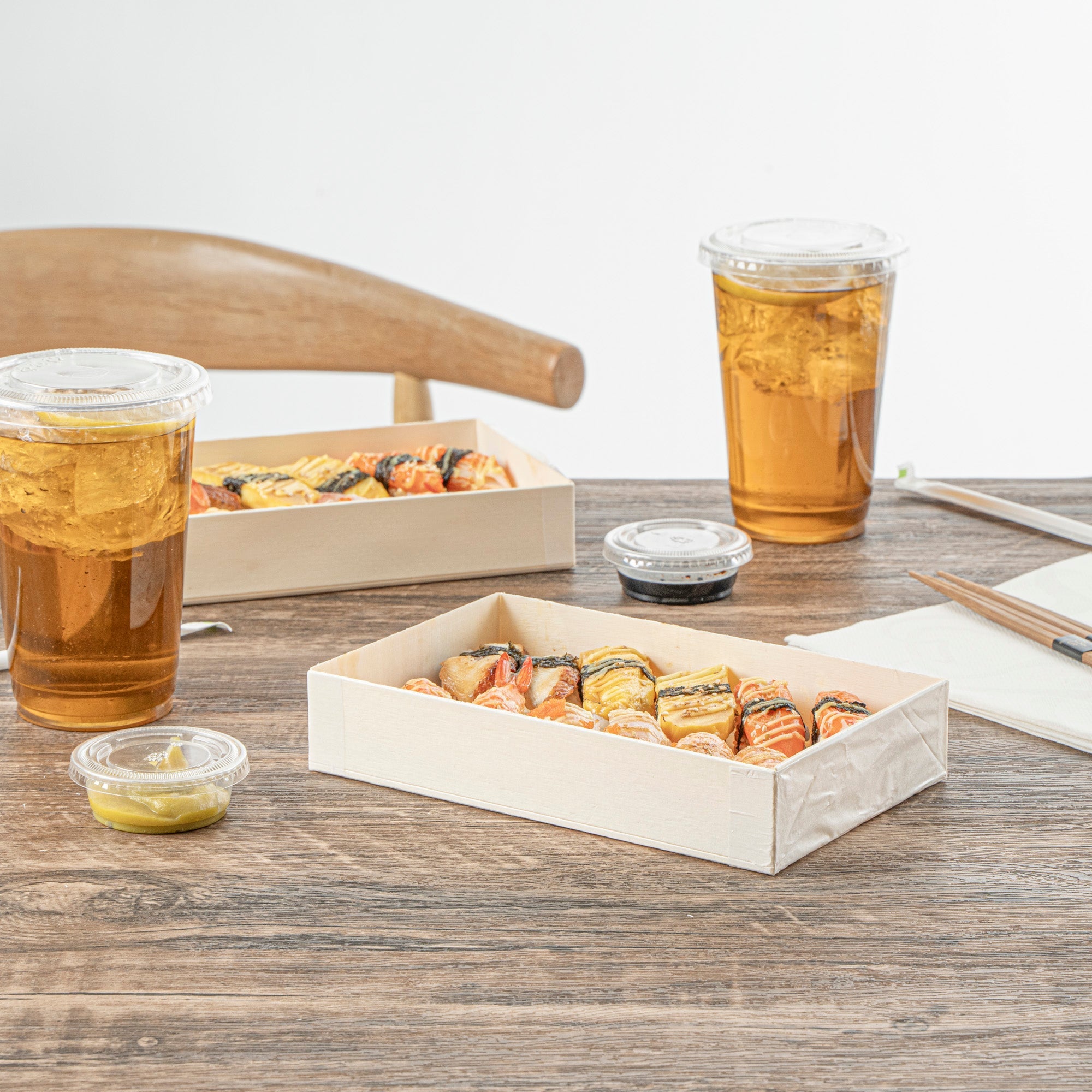 Taipei 31 oz Rectangle Natural Poplar Bento Box - 8" x 4 3/4" x 1 1/2" - 100 count box