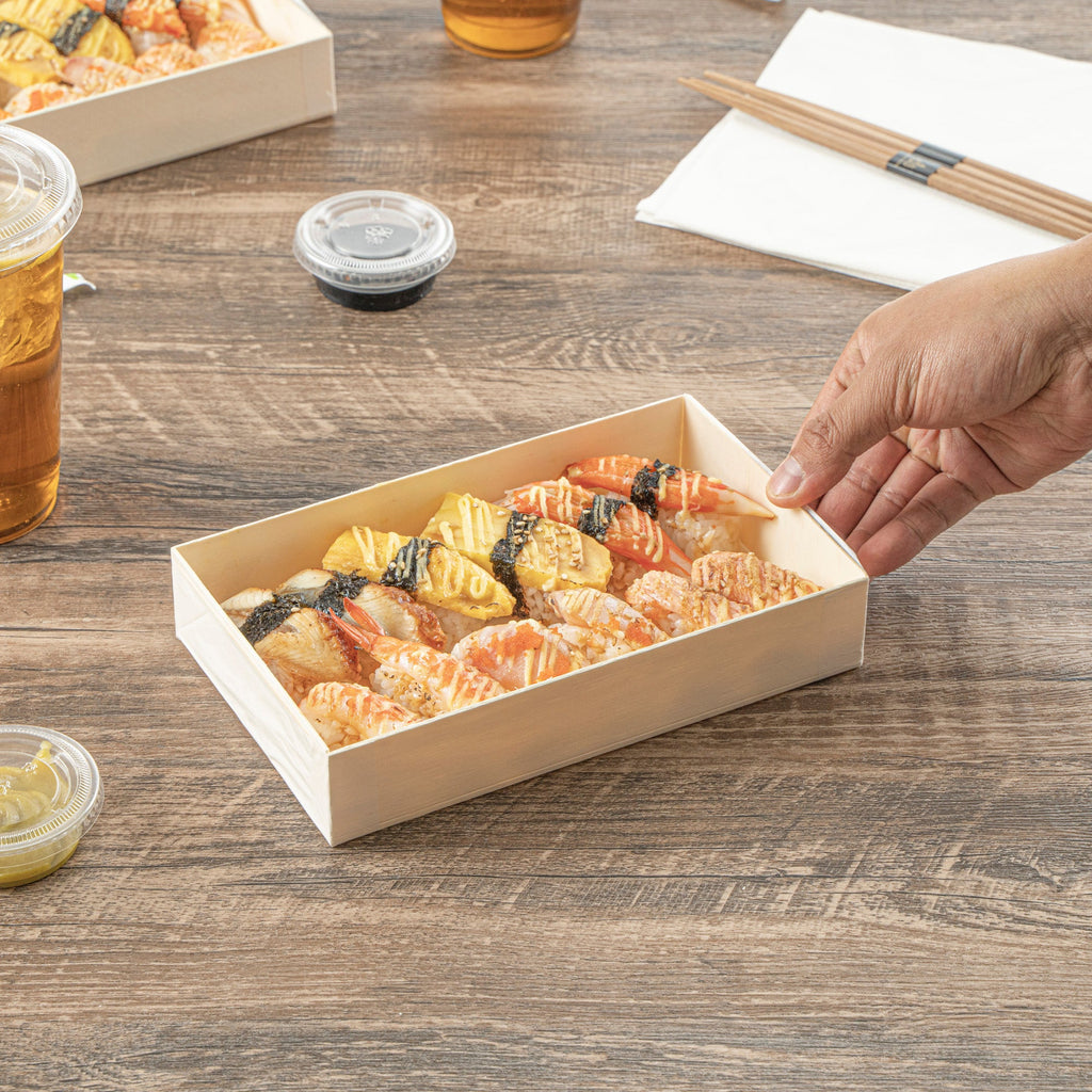 Taipei 31 oz Rectangle Natural Poplar Bento Box - 8" x 4 3/4" x 1 1/2" - 100 count box