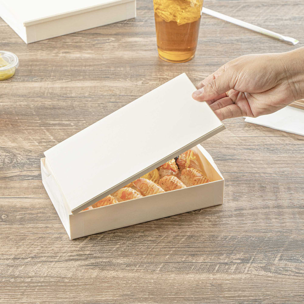 Taipei Rectangle Natural Poplar Lid - Fits 31 oz Bento Box - 10 count box