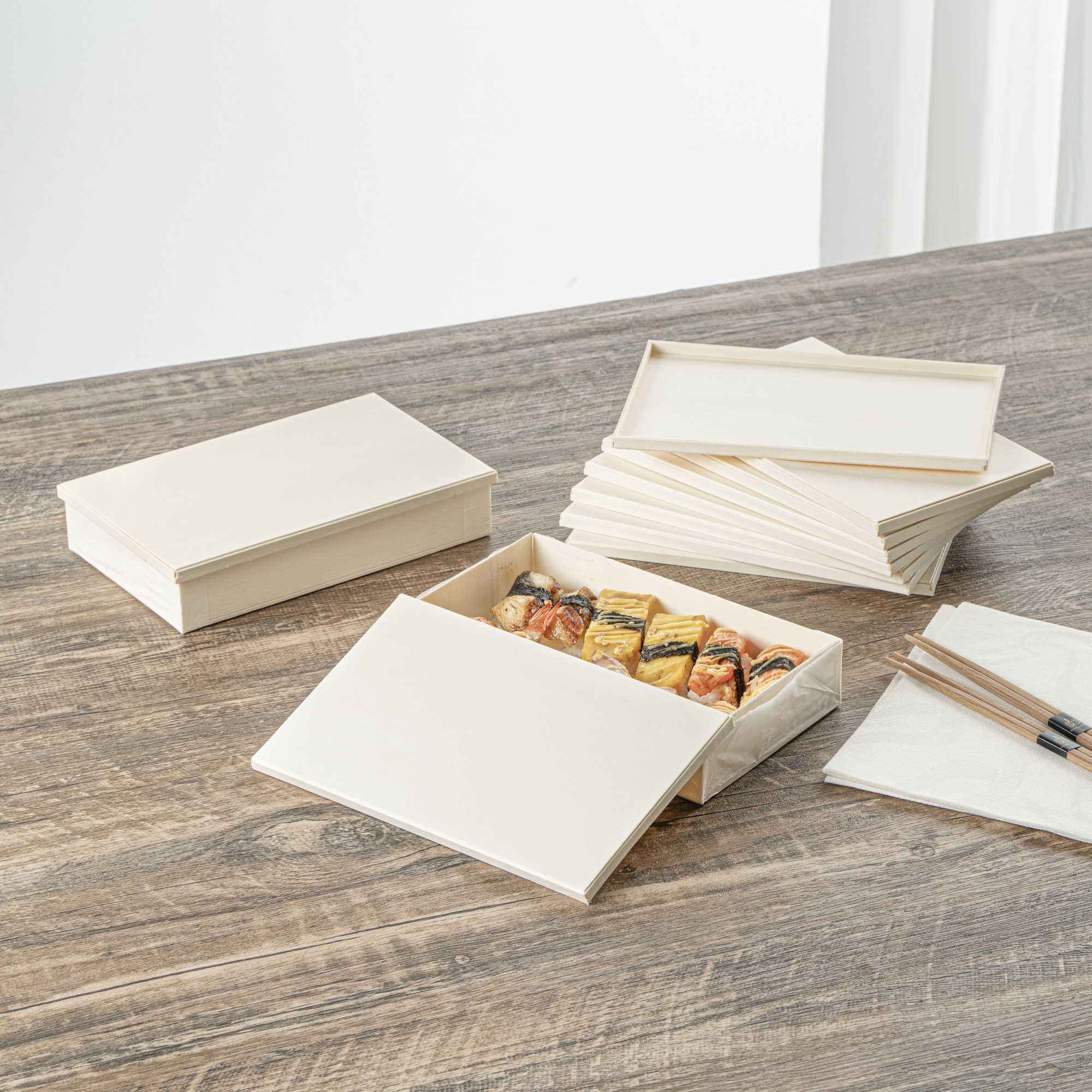 Taipei Rectangle Natural Poplar Lid - Fits 31 oz Bento Box - 10 count box