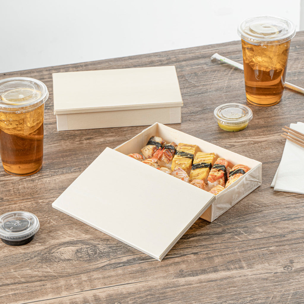 Taipei Rectangle Natural Poplar Lid - Fits 31 oz Bento Box - 100 count box
