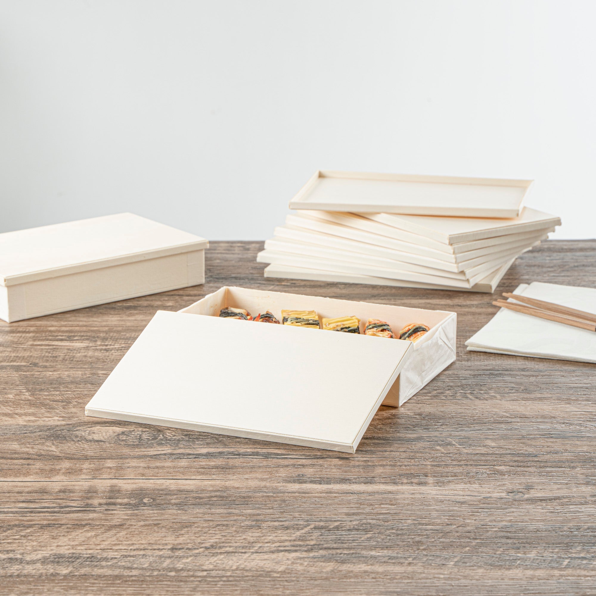 Taipei Rectangle Natural Poplar Lid - Fits 31 oz Bento Box - 100 count box