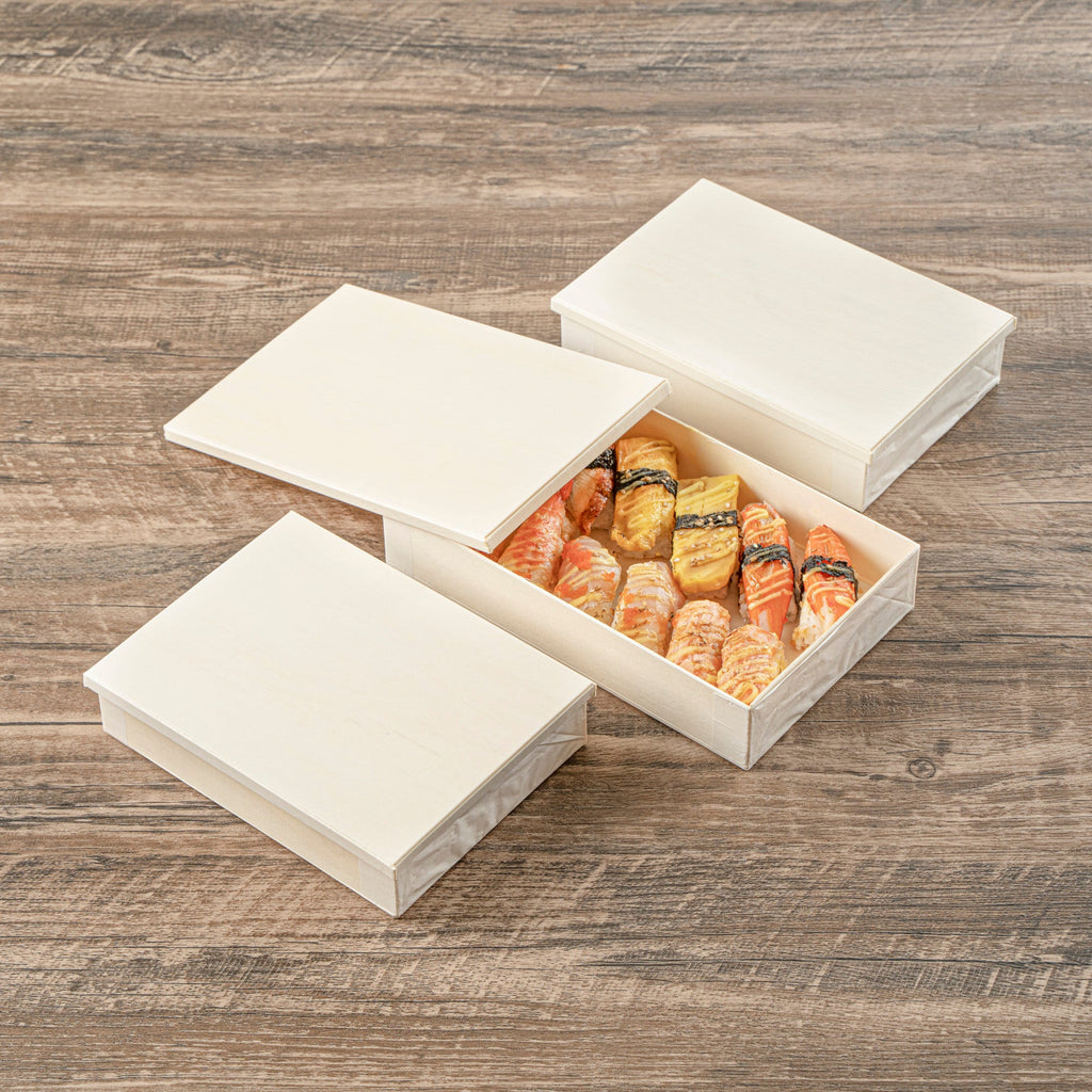 Taipei Rectangle Natural Poplar Lid - Fits 31 oz Bento Box - 100 count box
