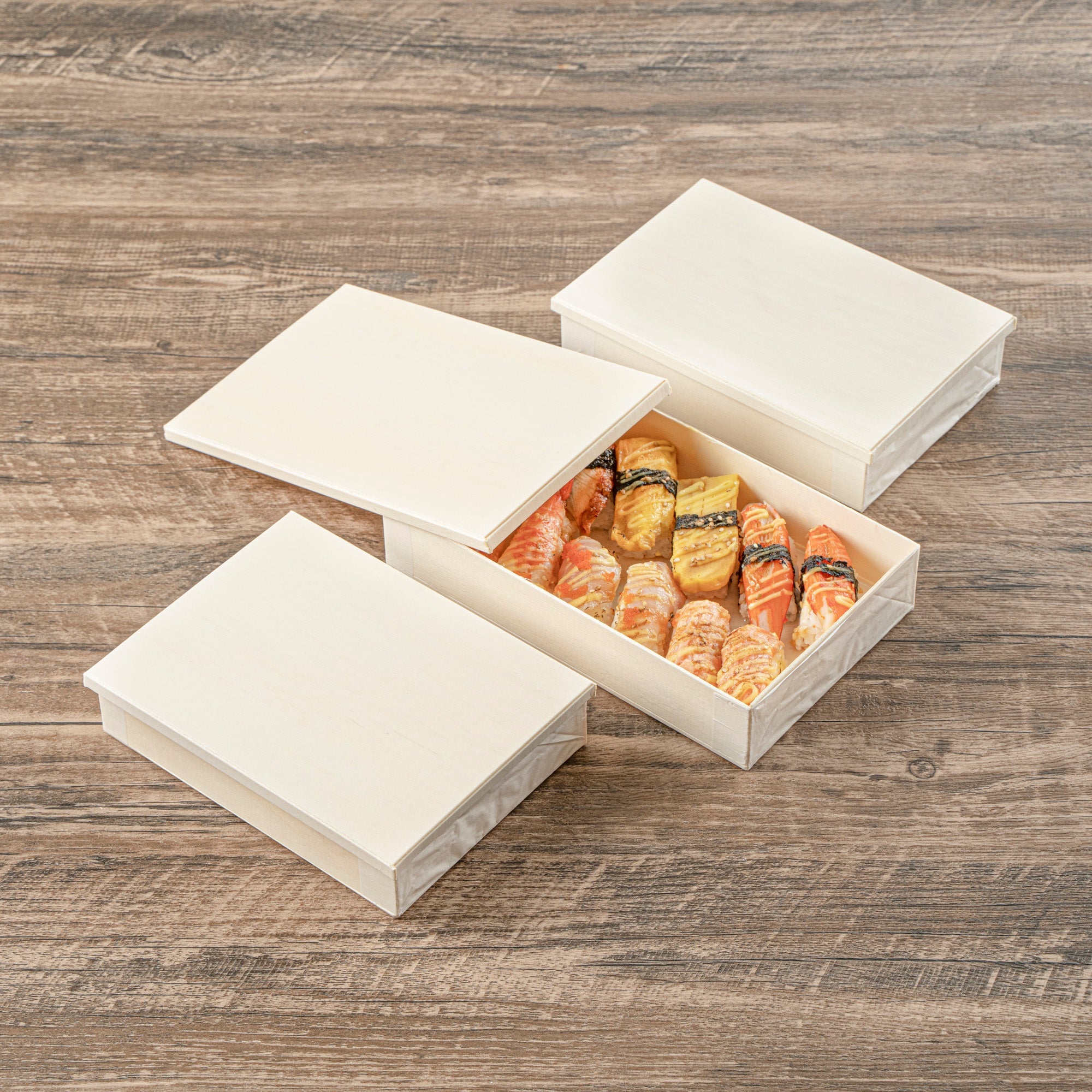 Taipei Rectangle Natural Poplar Lid - Fits 31 oz Bento Box - 100 count box