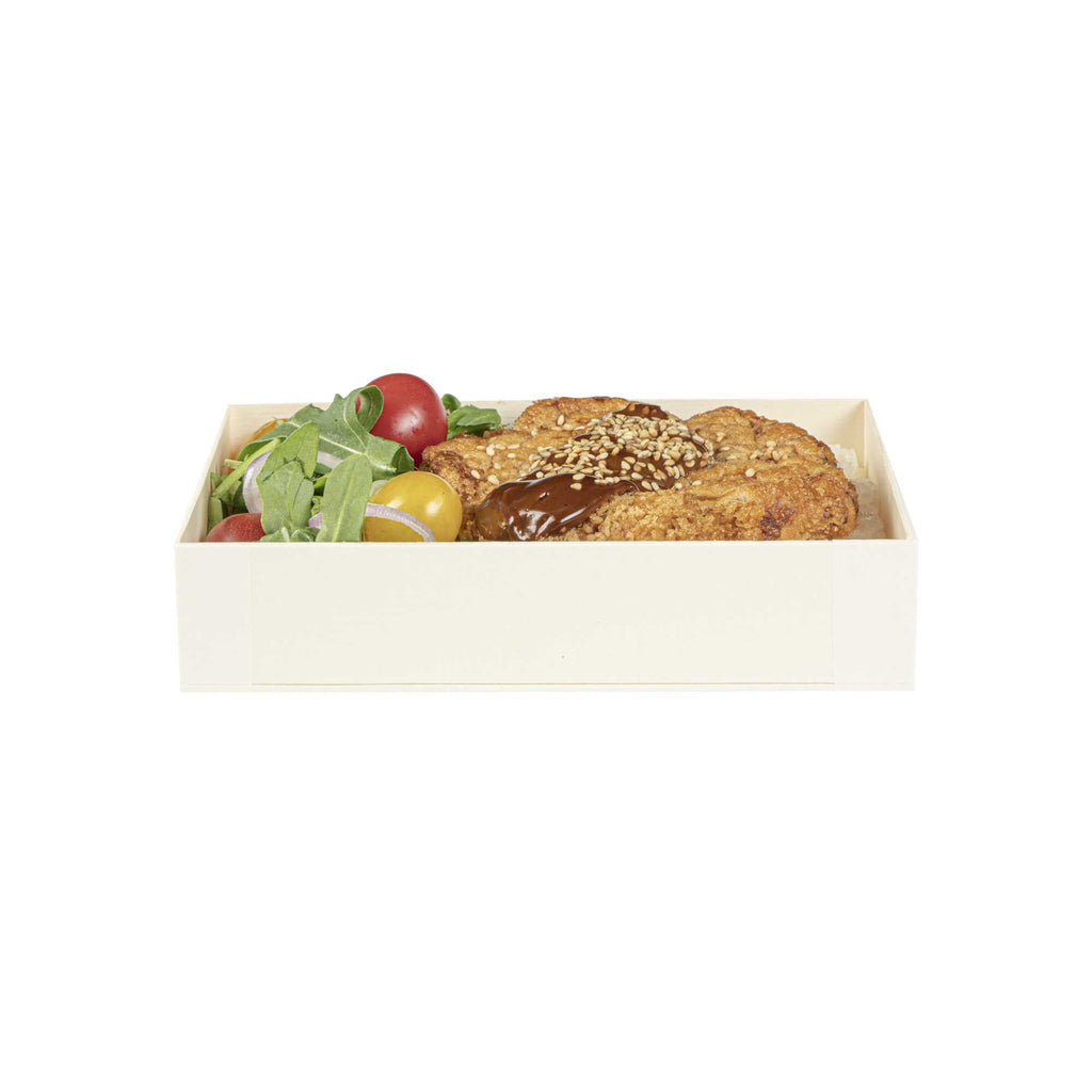 Taipei 24 oz Rectangle Natural Poplar Bento Box - 6 1/2" x 4 3/4" x 1 1/2" - 10 count box