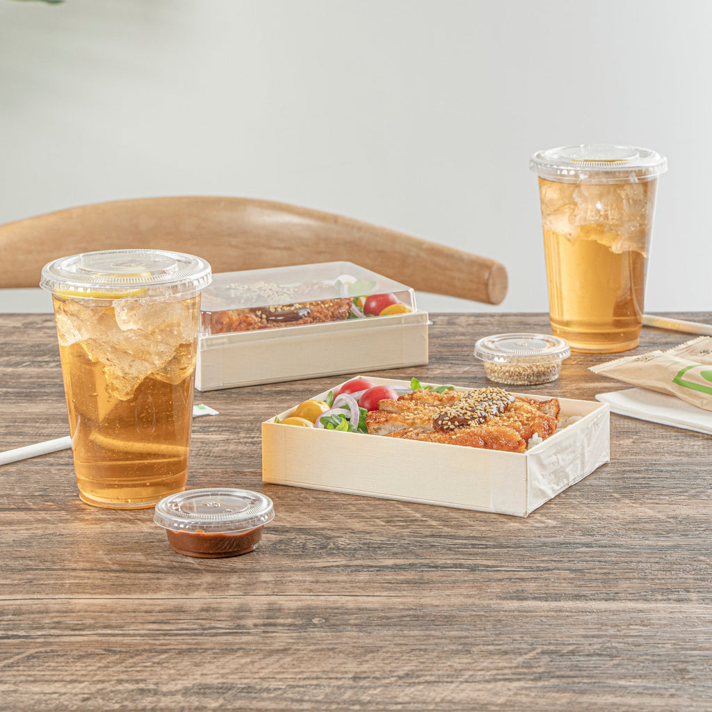 Taipei 24 oz Rectangle Natural Poplar Bento Box - 6 1/2" x 4 3/4" x 1 1/2" - 100 count box