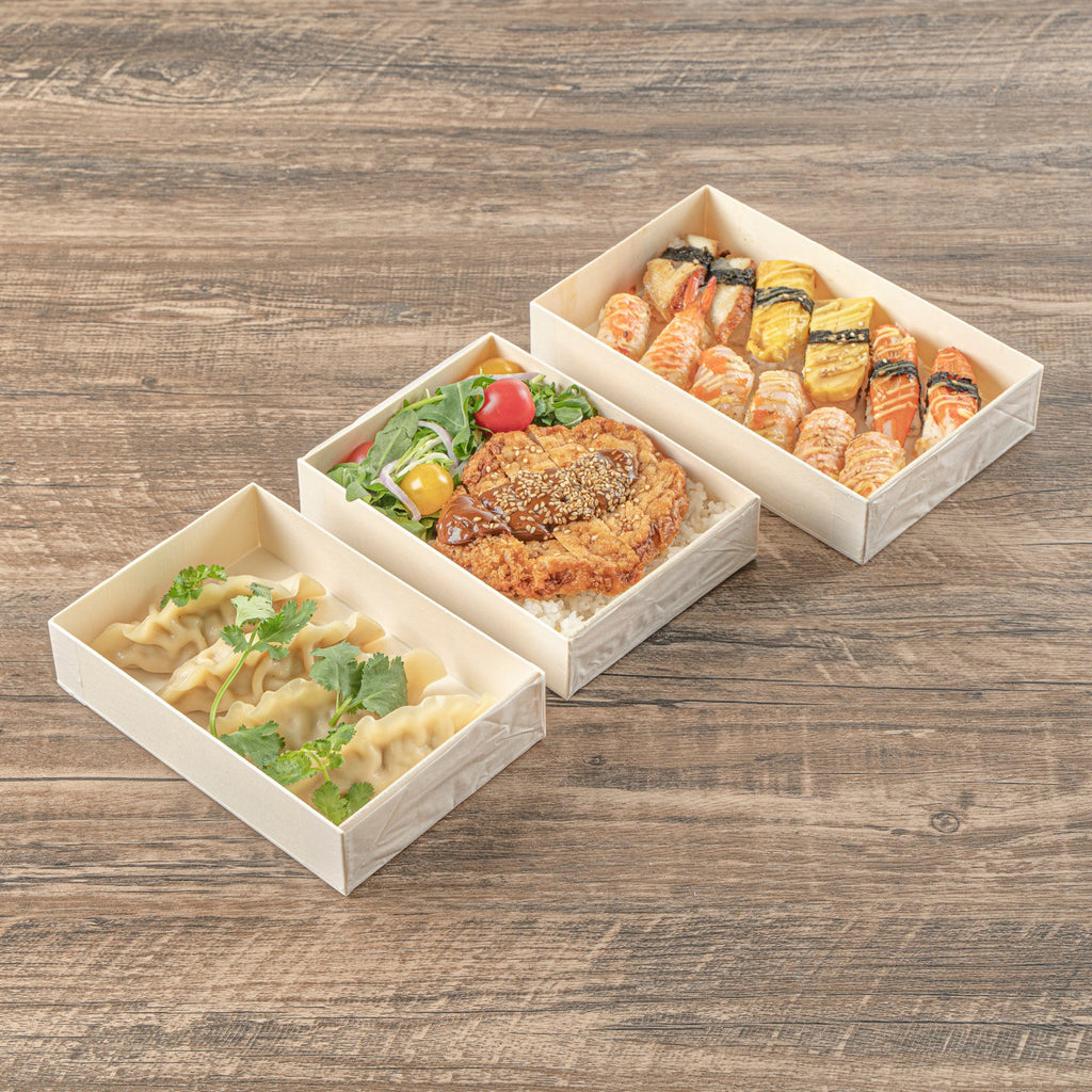 Taipei 24 oz Rectangle Natural Poplar Bento Box - 6 1/2" x 4 3/4" x 1 1/2" - 100 count box