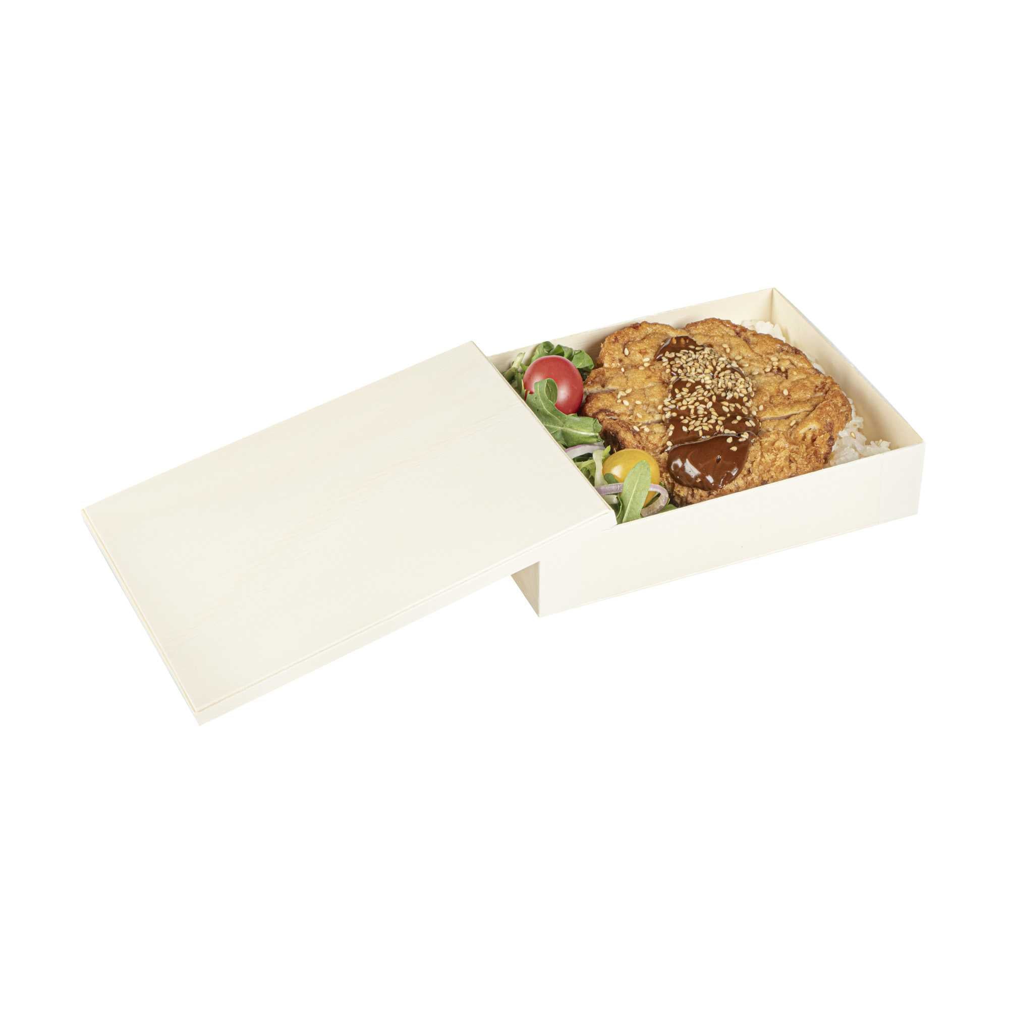 Taipei Rectangle Natural Poplar Lid - Fits 24 oz Bento Box - 10 count box