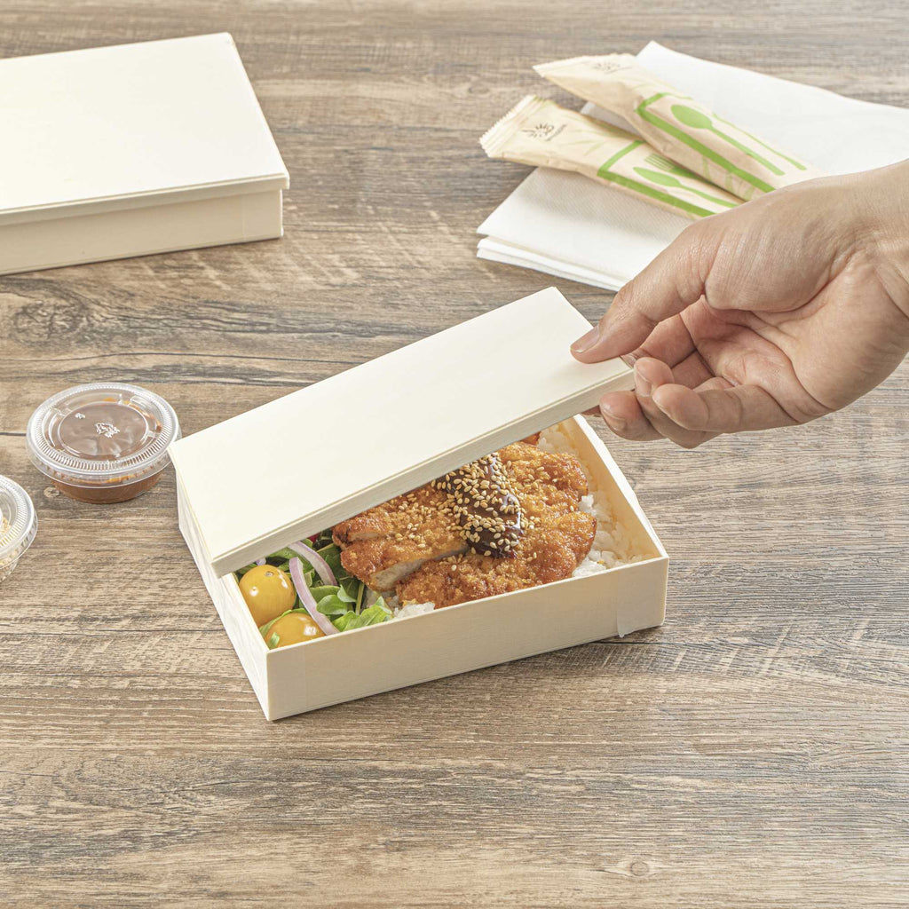 Taipei Rectangle Natural Poplar Lid - Fits 24 oz Bento Box - 10 count box