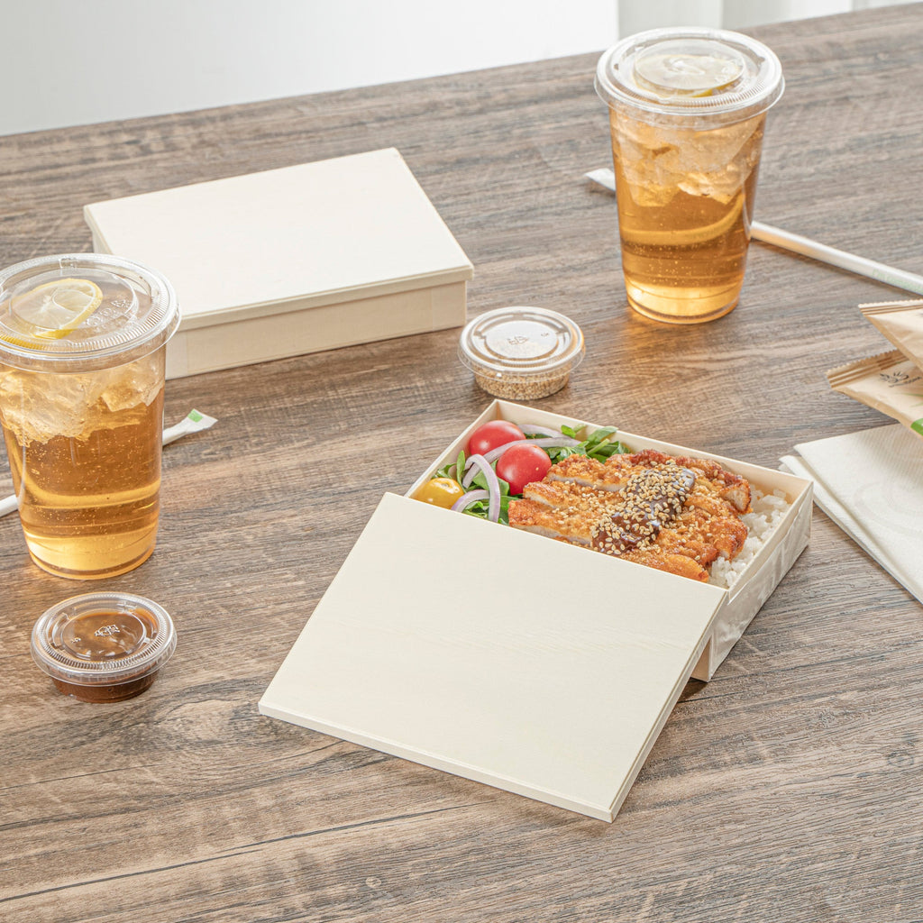 Taipei Rectangle Natural Poplar Lid - Fits 24 oz Bento Box - 100 count box