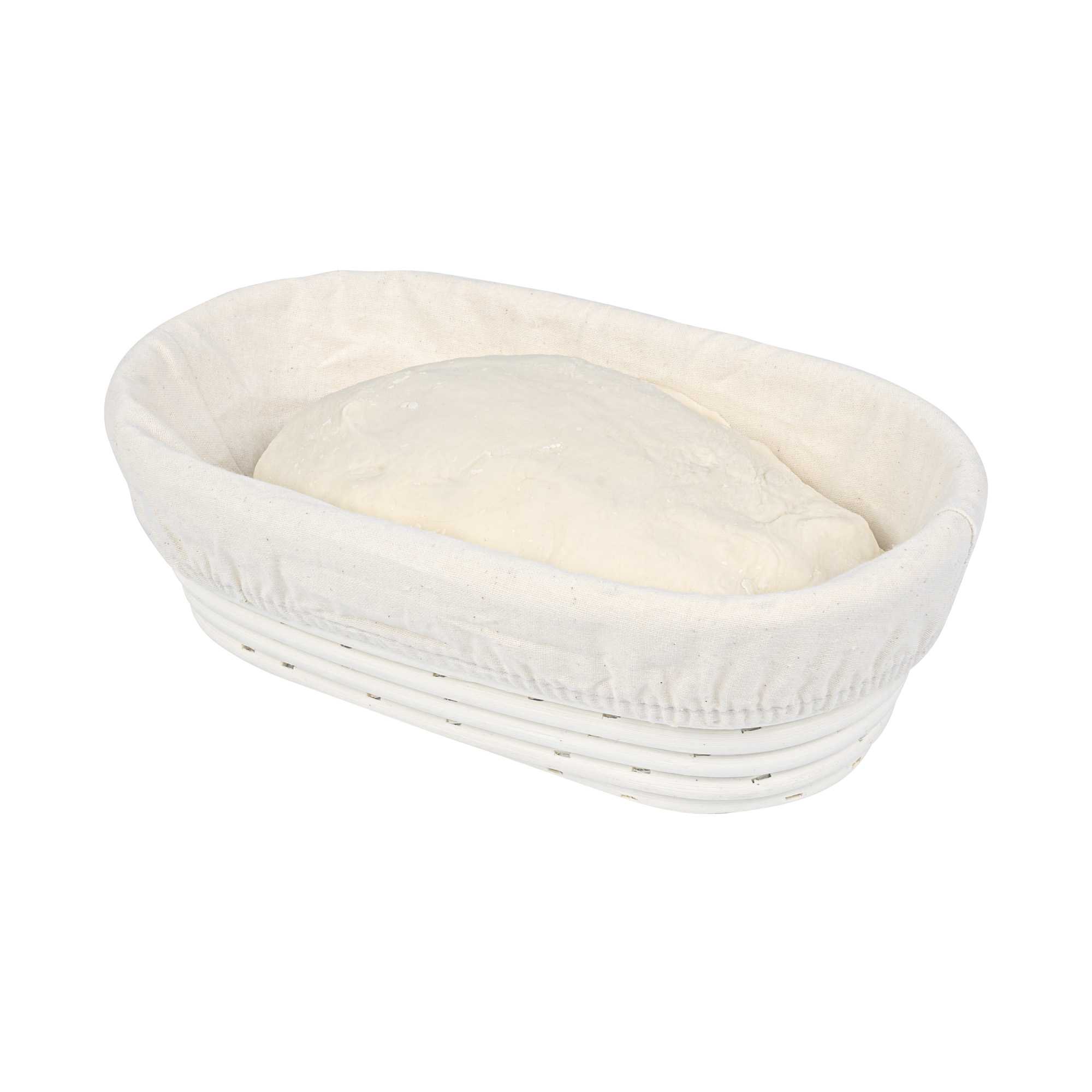 Pastry Tek Rattan Oval Natural Banneton Proofing Basket - with 2 Cotton Liners - 9 3/4" x 6" x 3" - 1 count box