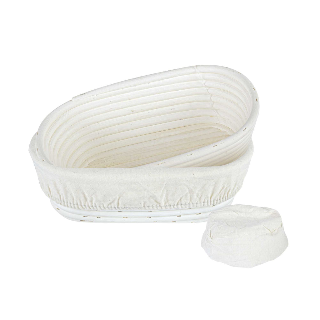 Pastry Tek Rattan Oval Natural Banneton Proofing Basket - with 2 Cotton Liners - 9 3/4" x 6" x 3" - 10 count box