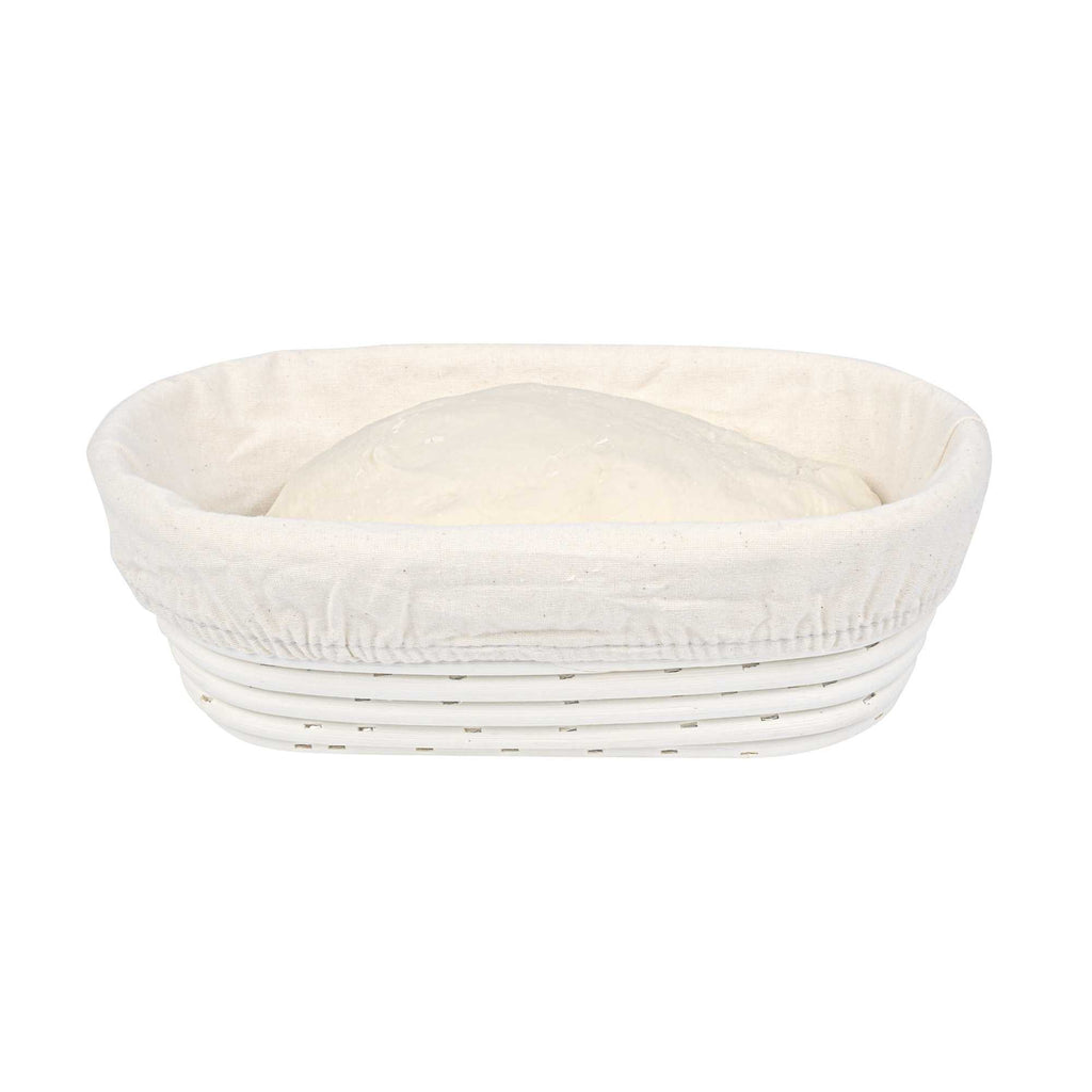 Pastry Tek Rattan Oval Natural Banneton Proofing Basket - with 2 Cotton Liners - 9 3/4" x 6" x 3" - 10 count box