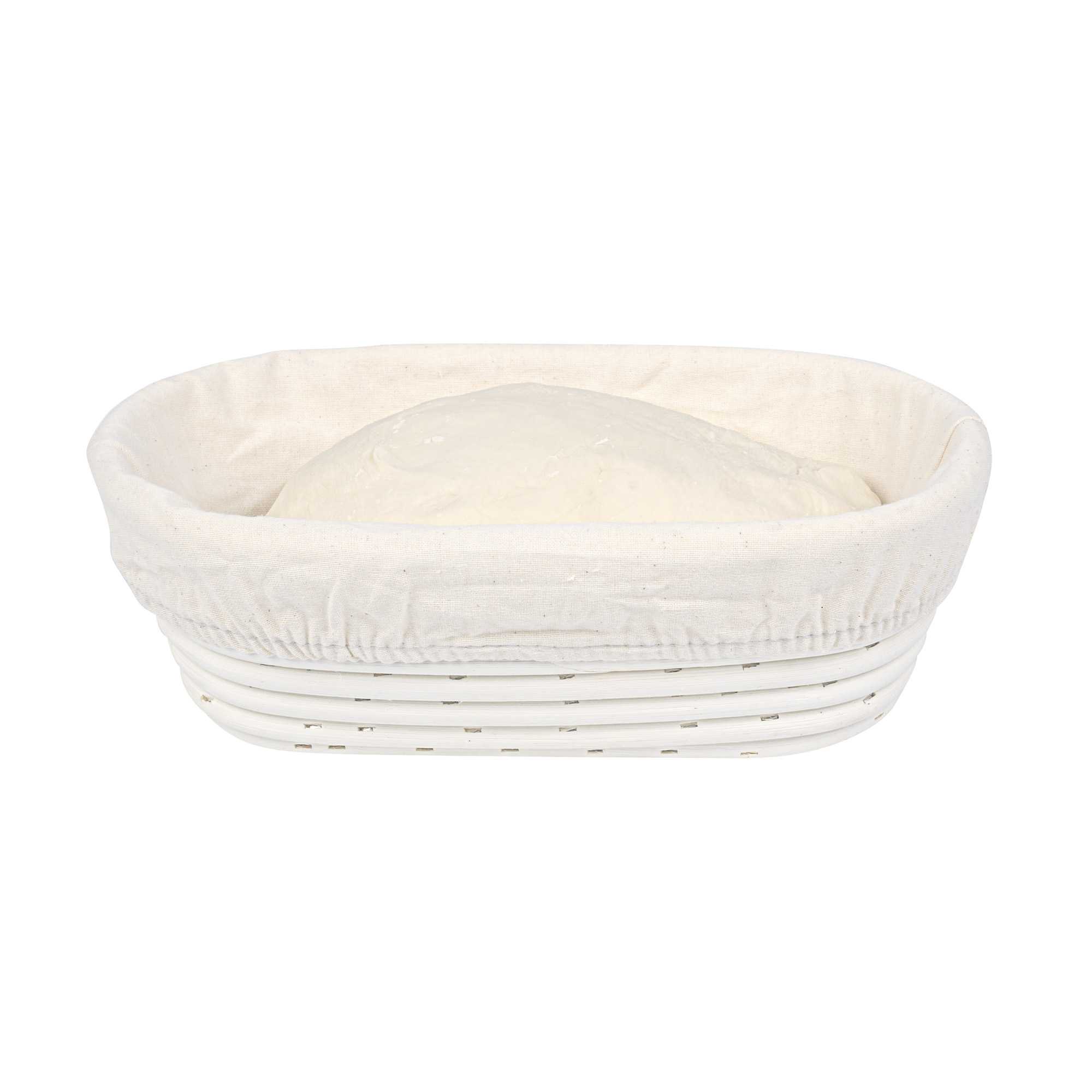 Pastry Tek Rattan Oval Natural Banneton Proofing Basket - with 2 Cotton Liners - 9 3/4" x 6" x 3" - 10 count box