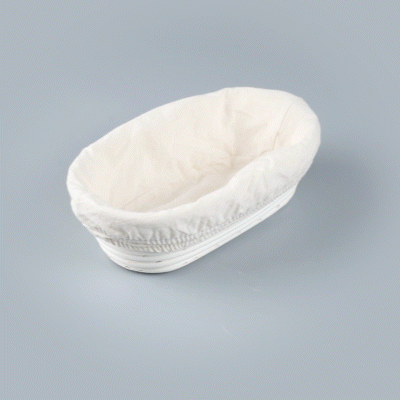 Pastry Tek Rattan Oval Natural Banneton Proofing Basket - with 2 Cotton Liners - 9 3/4" x 6" x 3" - 10 count box