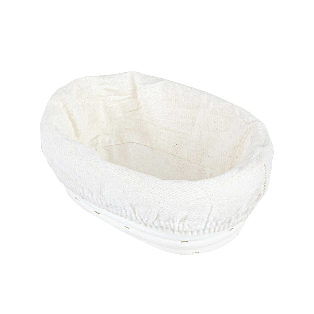 Pastry Tek Rattan Oval Natural Banneton Proofing Basket - with 2 Cotton Liners - 6 3/4" x 4 3/4" x 3 1/4" - 10 count box