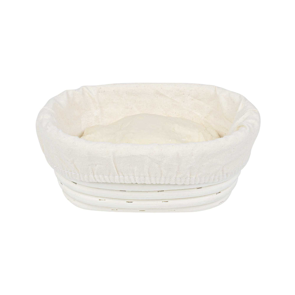 Pastry Tek Rattan Oval Natural Banneton Proofing Basket - with 2 Cotton Liners - 6 3/4" x 4 3/4" x 3 1/4" - 10 count box