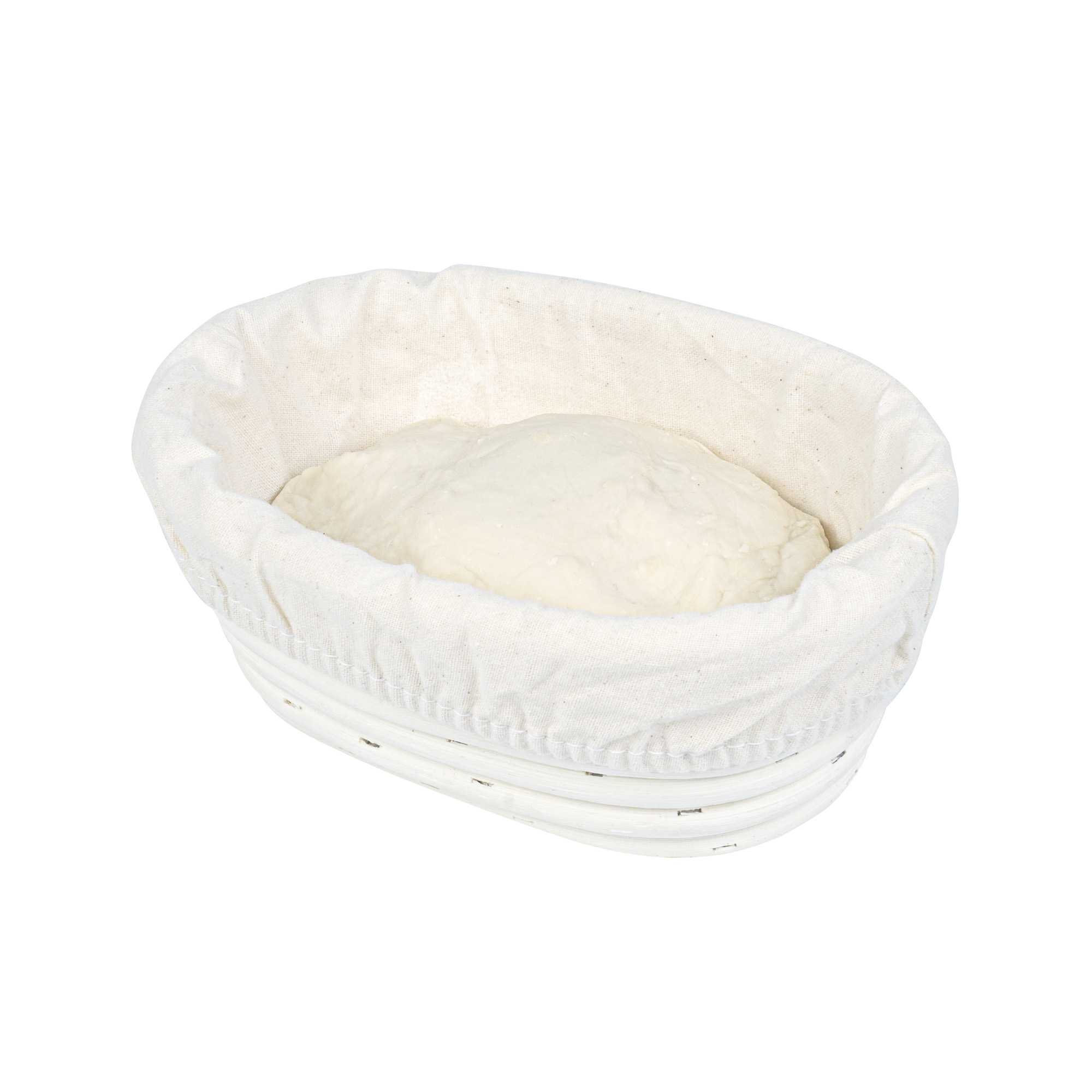 Pastry Tek Rattan Oval Natural Banneton Proofing Basket - with 2 Cotton Liners - 6 3/4" x 4 3/4" x 3 1/4" - 10 count box