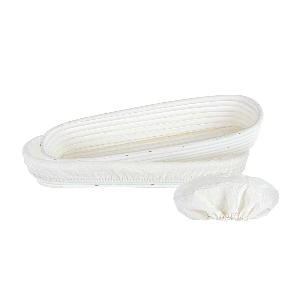 Pastry Tek Rattan Long Oval Natural Banneton Proofing Basket - with 2 Cotton Liners - 13 1/2" x 4" x 2 1/4" - 1 count box