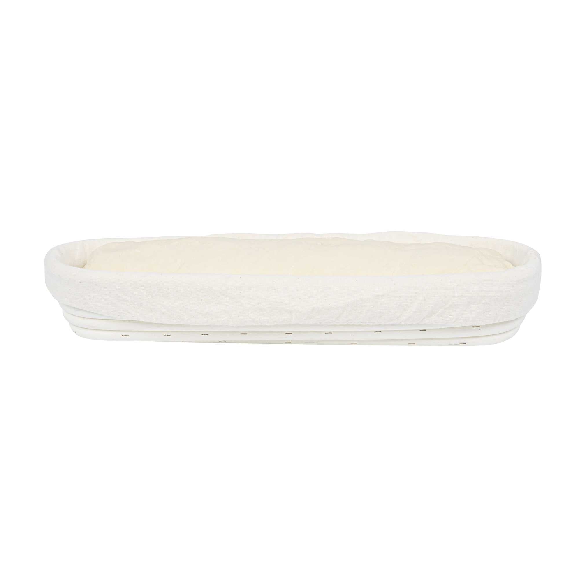 Pastry Tek Rattan Long Oval Natural Banneton Proofing Basket - with 2 Cotton Liners - 13 1/2" x 4" x 2 1/4" - 1 count box