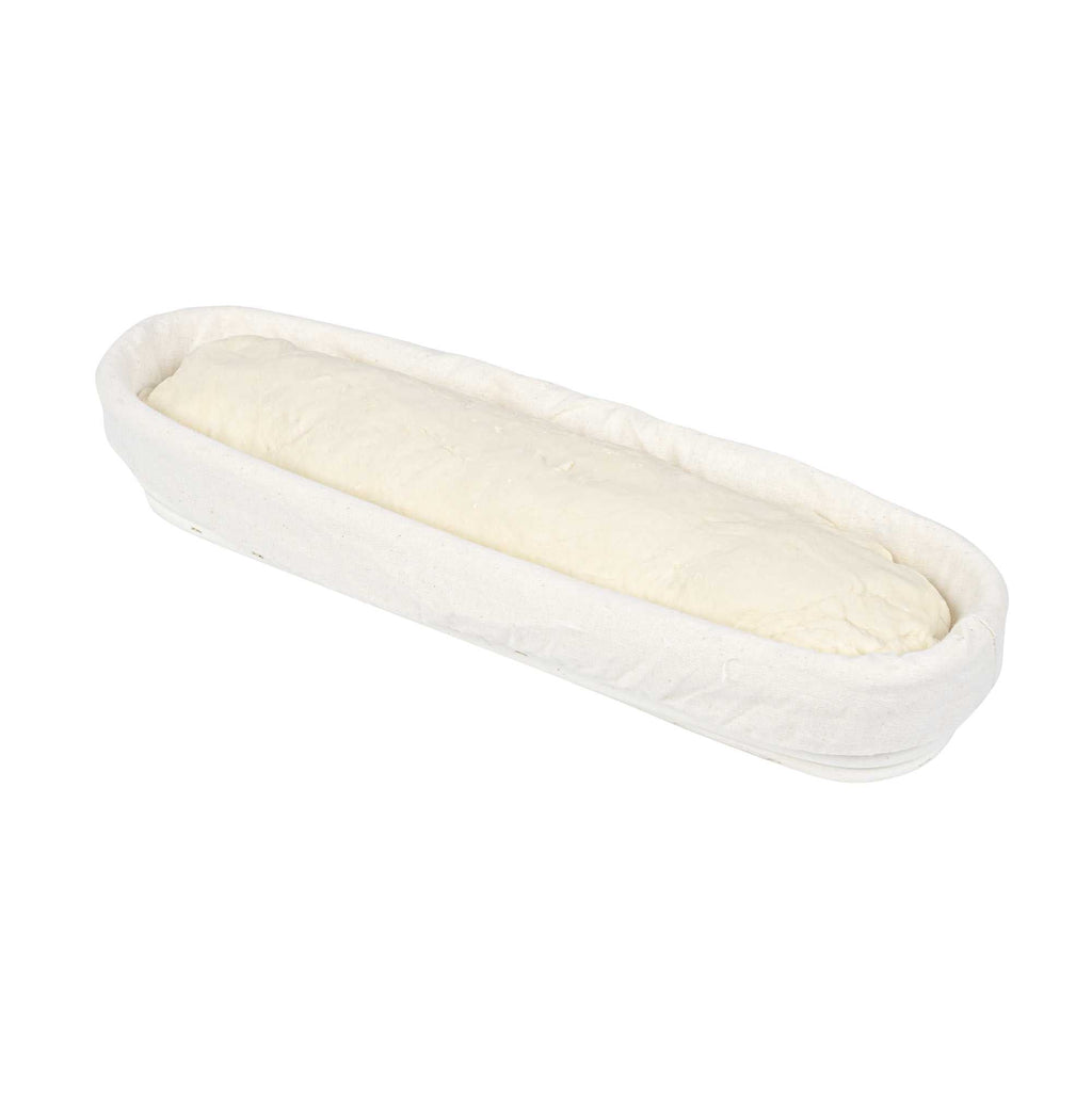 Pastry Tek Rattan Long Oval Natural Banneton Proofing Basket - with 2 Cotton Liners - 13 1/2" x 4" x 2 1/4" - 10 count box