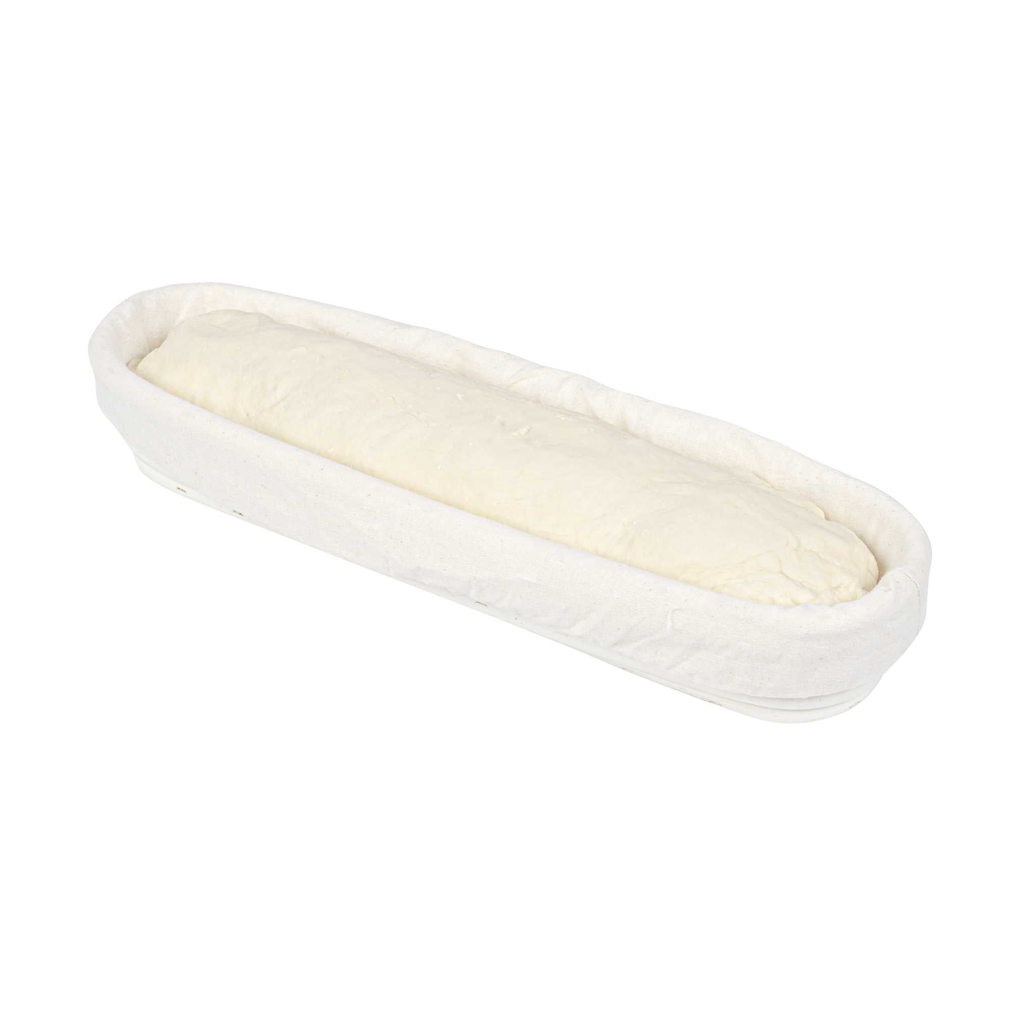 Pastry Tek Rattan Long Oval Natural Banneton Proofing Basket - with 2 Cotton Liners - 13 1/2" x 4" x 2 1/4" - 10 count box