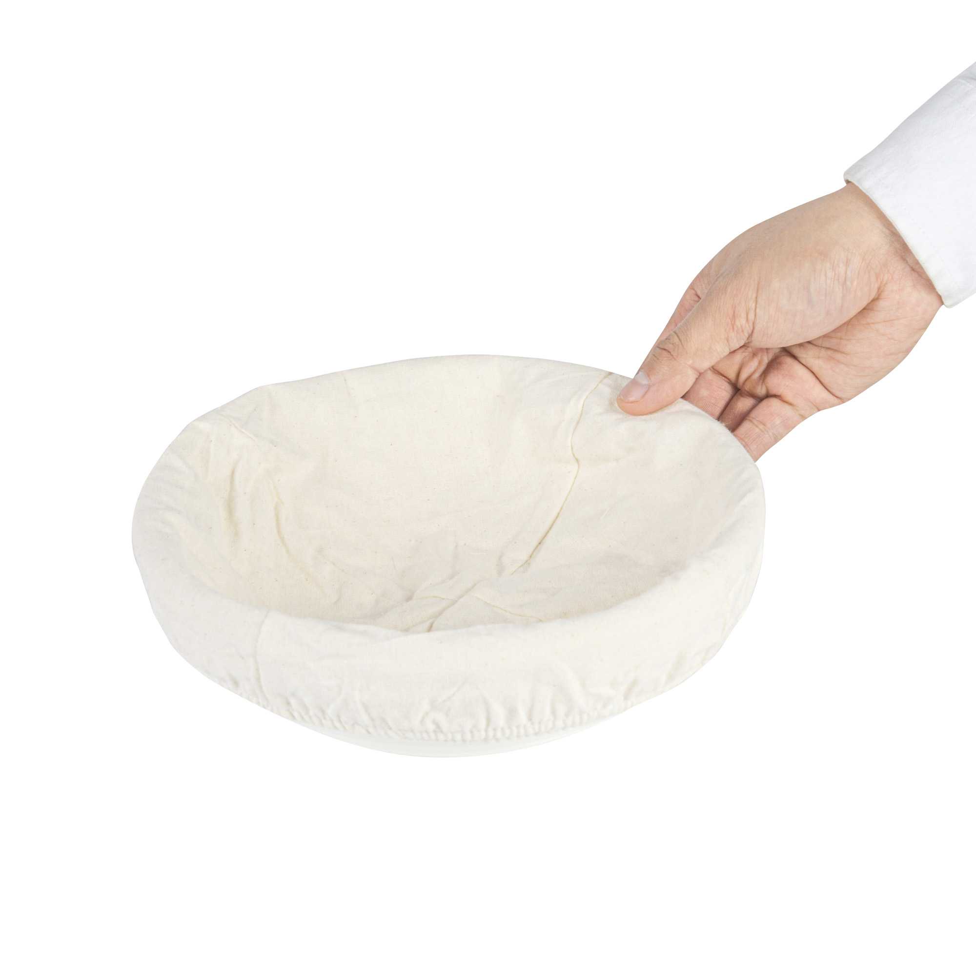 Pastry Tek Rattan Round Natural Banneton Proofing Basket - with 2 Cotton Liners - 9" x 9" x 3 1/4" - 1 count box