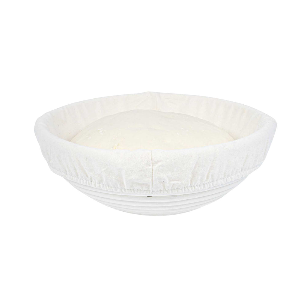 Pastry Tek Rattan Round Natural Banneton Proofing Basket - with 2 Cotton Liners - 9" x 9" x 3 1/4" - 1 count box