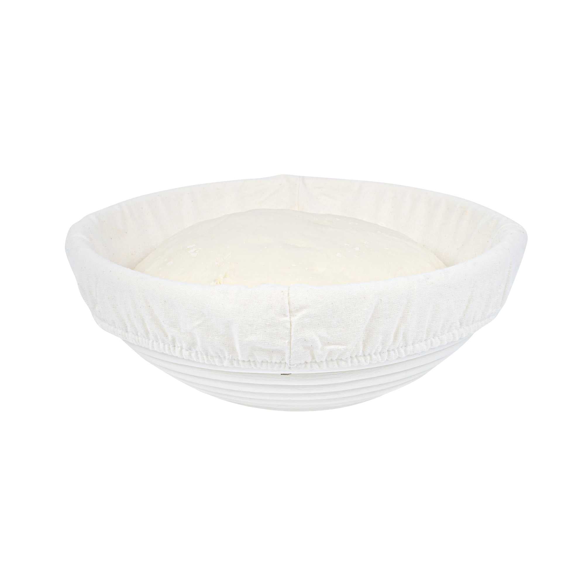 Pastry Tek Rattan Round Natural Banneton Proofing Basket - with 2 Cotton Liners - 9" x 9" x 3 1/4" - 1 count box