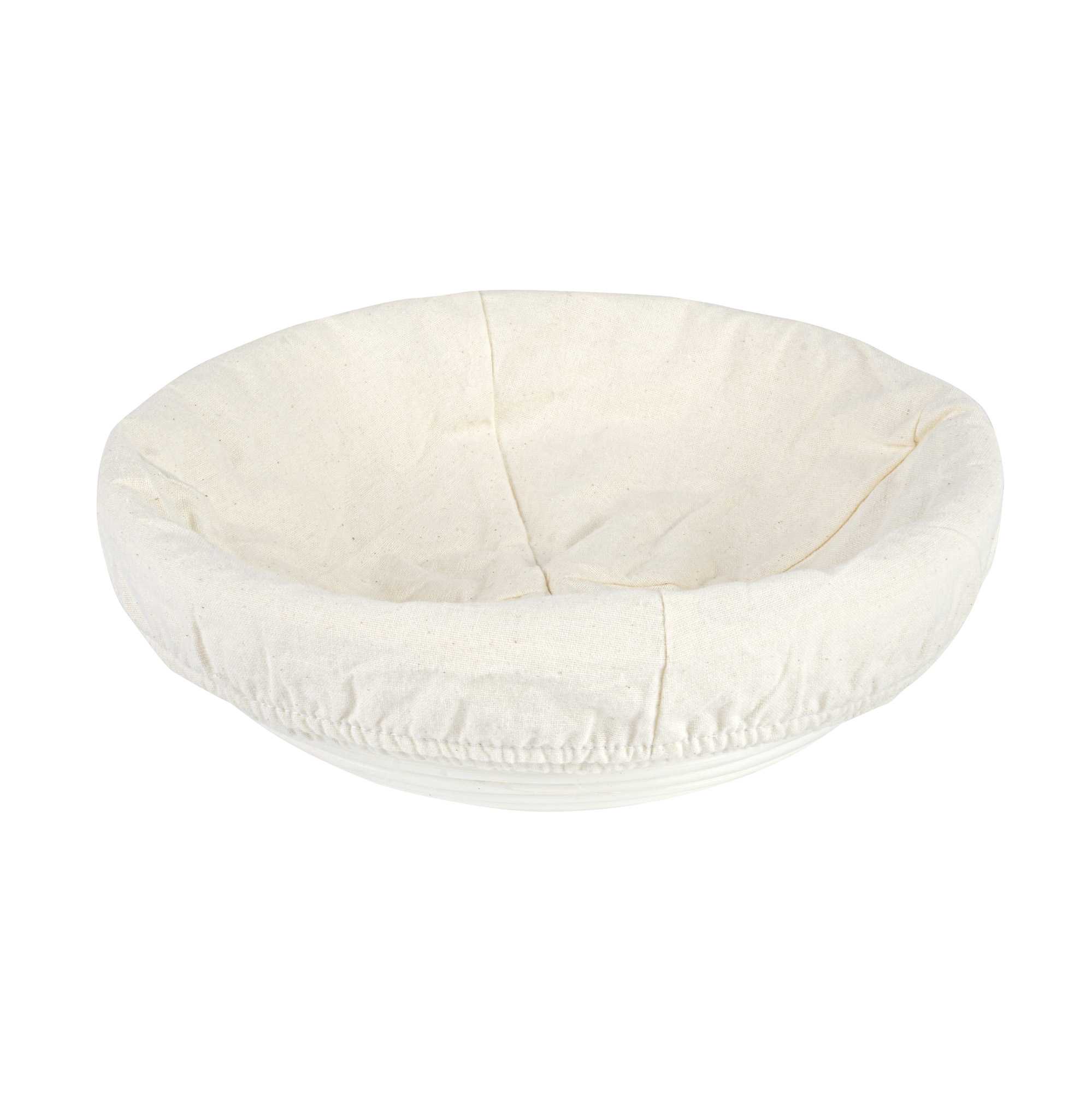 Pastry Tek Rattan Round Natural Banneton Proofing Basket - with 2 Cotton Liners - 9" x 9" x 3 1/4" - 10 count box